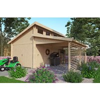 26% Rabatt ! Fjordholz Holzgarage mit Carport Modell Morten 44