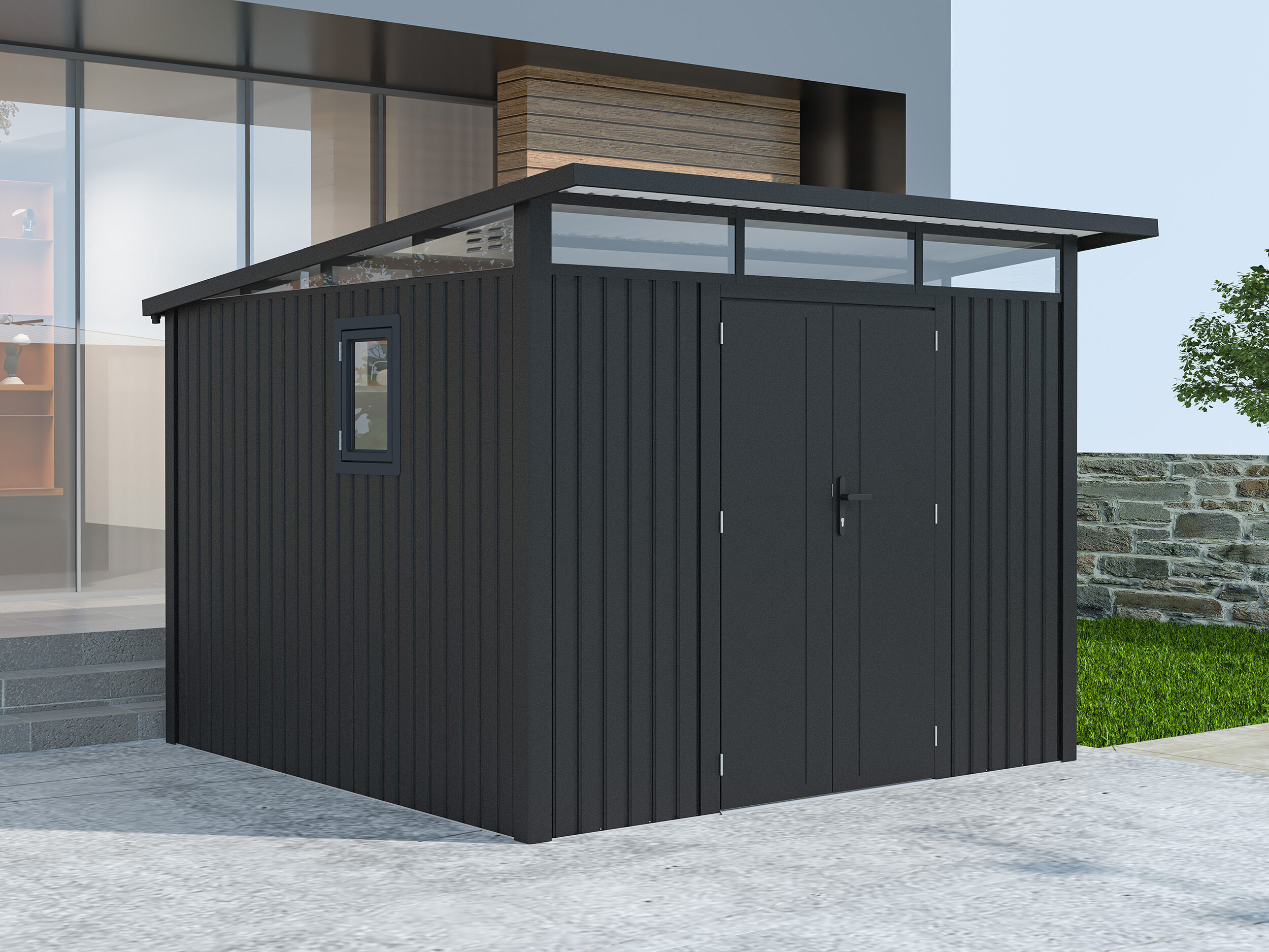 38% Rabatt ! Metall Geräteschuppen Modell Skylight 7,56 m² Anth 3x3m