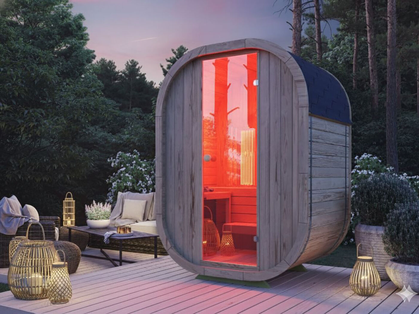 26% Rabatt ! Fjordholz Fass-Kombisauna Modell Luxe Micro Kombi