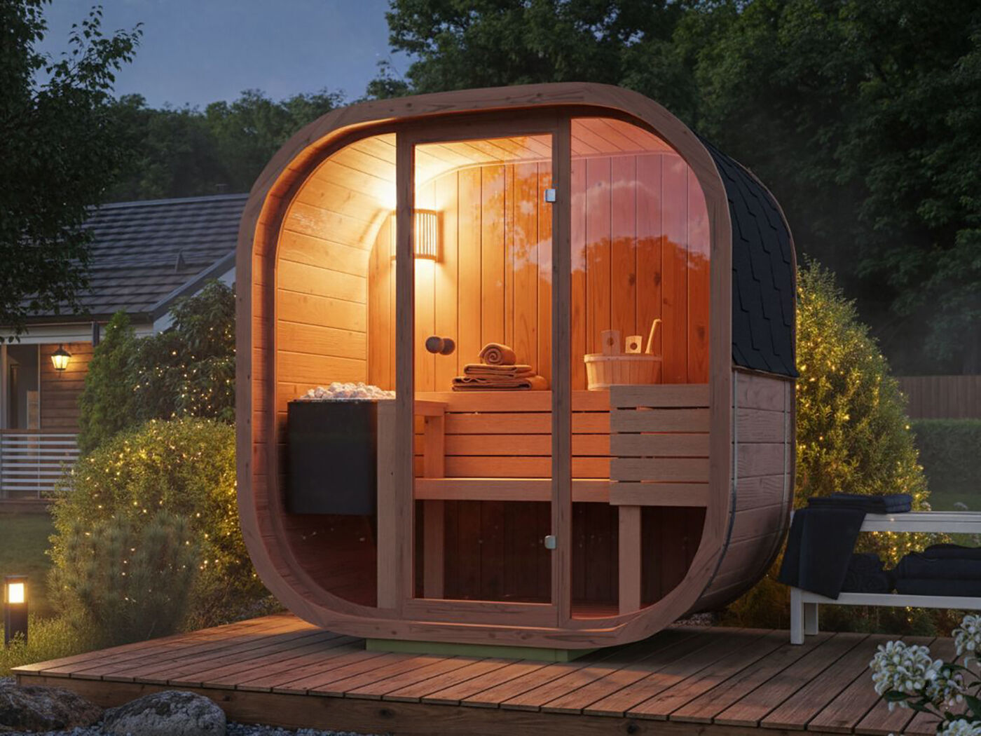 26% Rabatt ! Fjordholz Fass-Sauna Modell Cubus-2