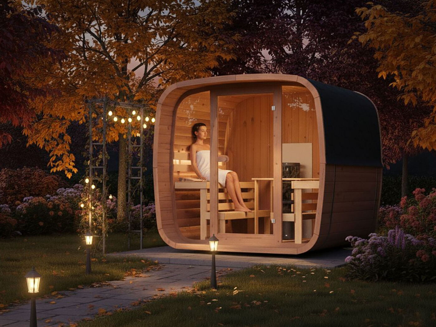 26% Rabatt ! Fjordholz Fass-Sauna Modell Cubus-3