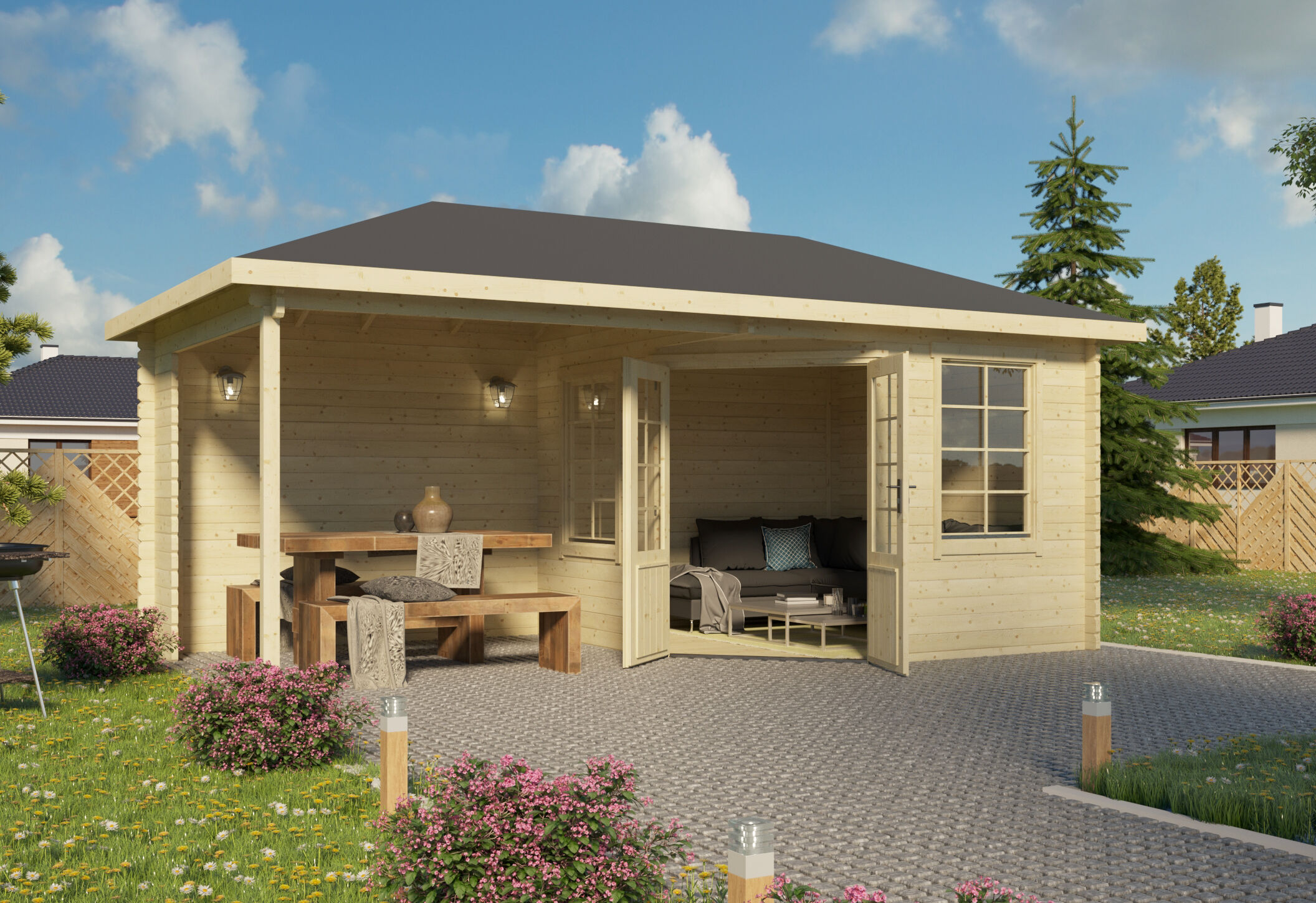 26% Rabatt ! 5-Eck Gartenhütte Modell Helsingborg 40 5x3m