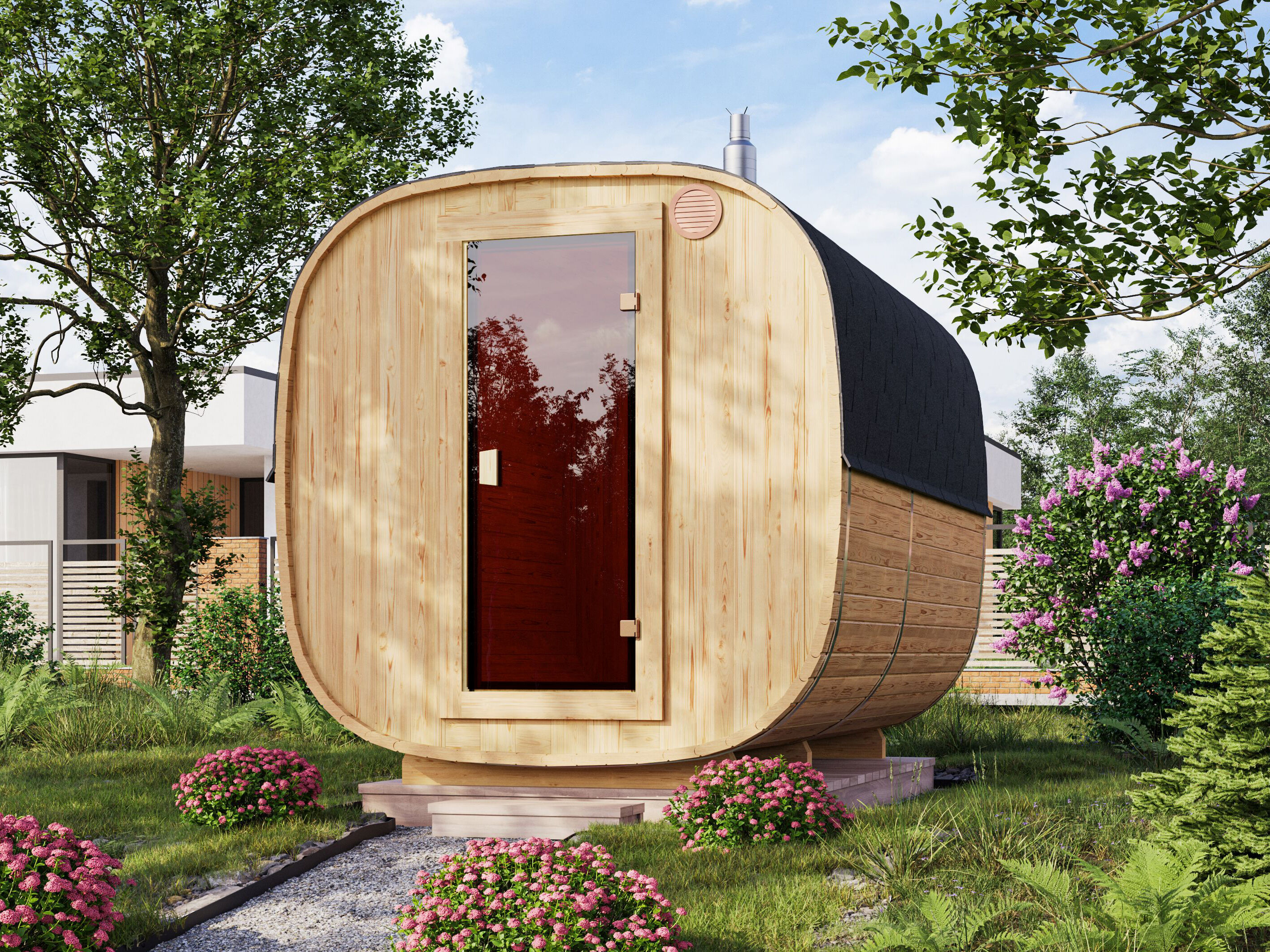 26% Rabatt ! Fjordholz Fass-Sauna Modell Quadro 300 cm 2-Raum