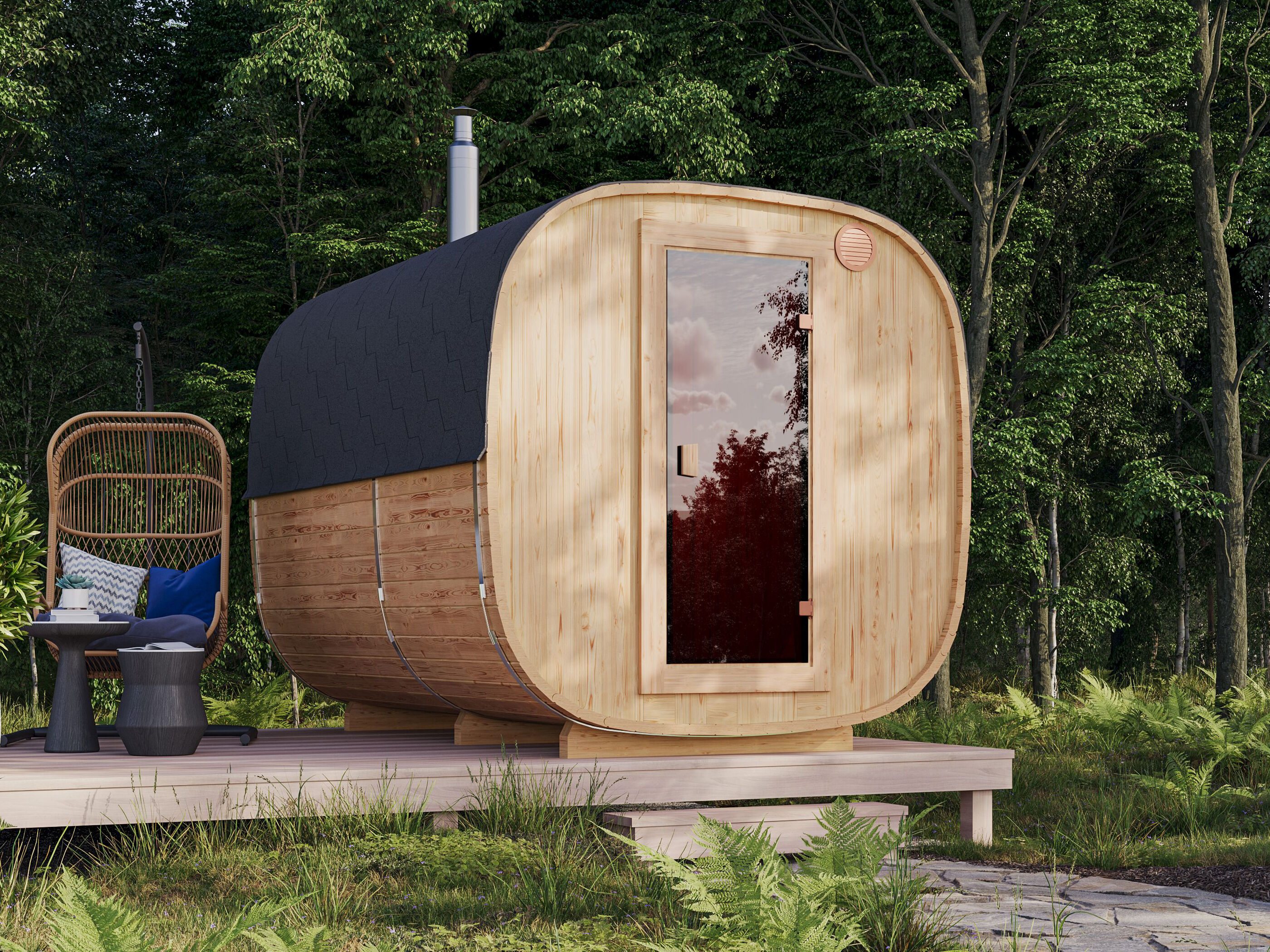 26% Rabatt ! Fjordholz Fass-Sauna Modell Quadro 300 cm