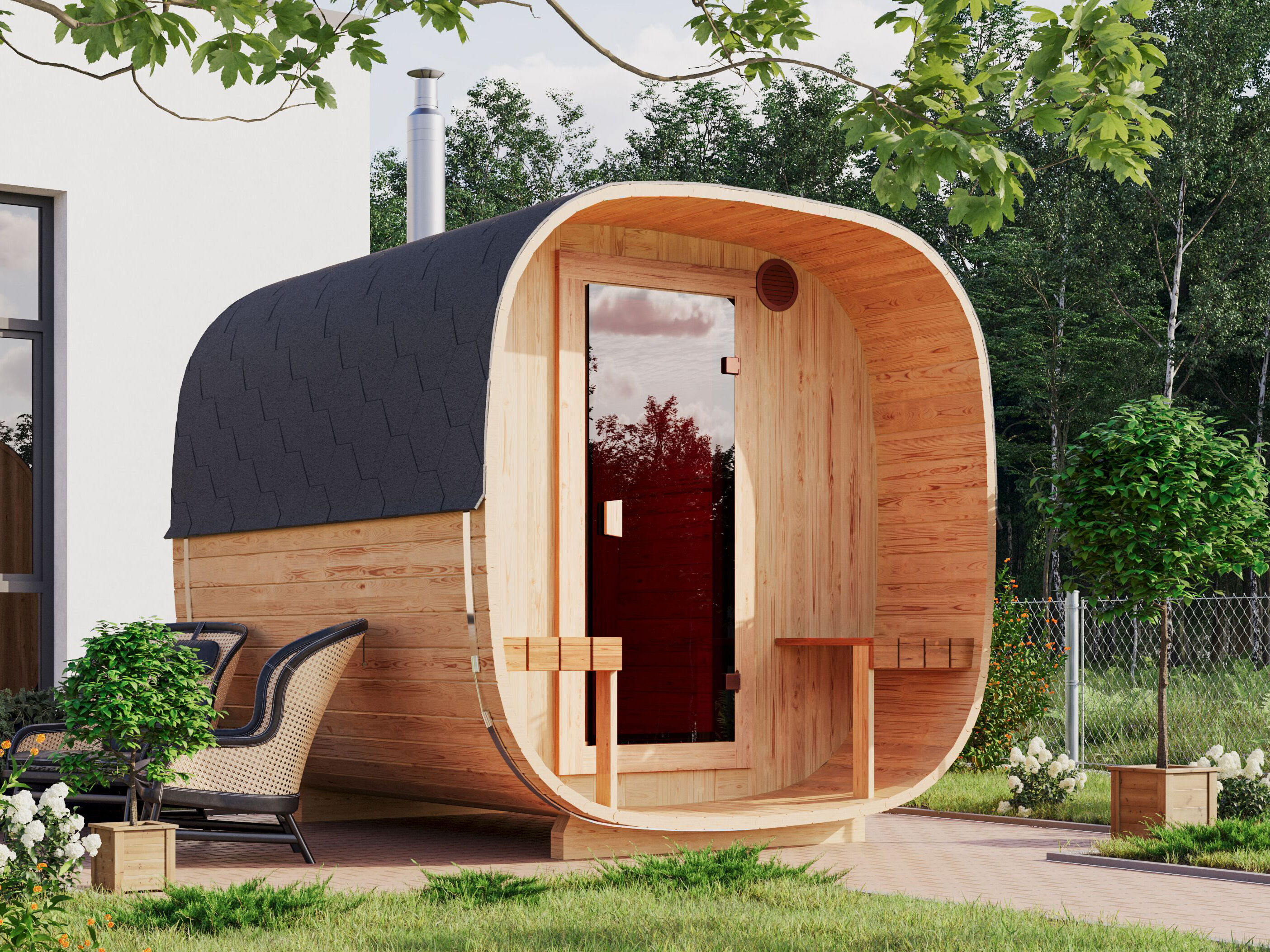 26% Rabatt ! Fjordholz Fass-Sauna Modell Quadro 240 cm