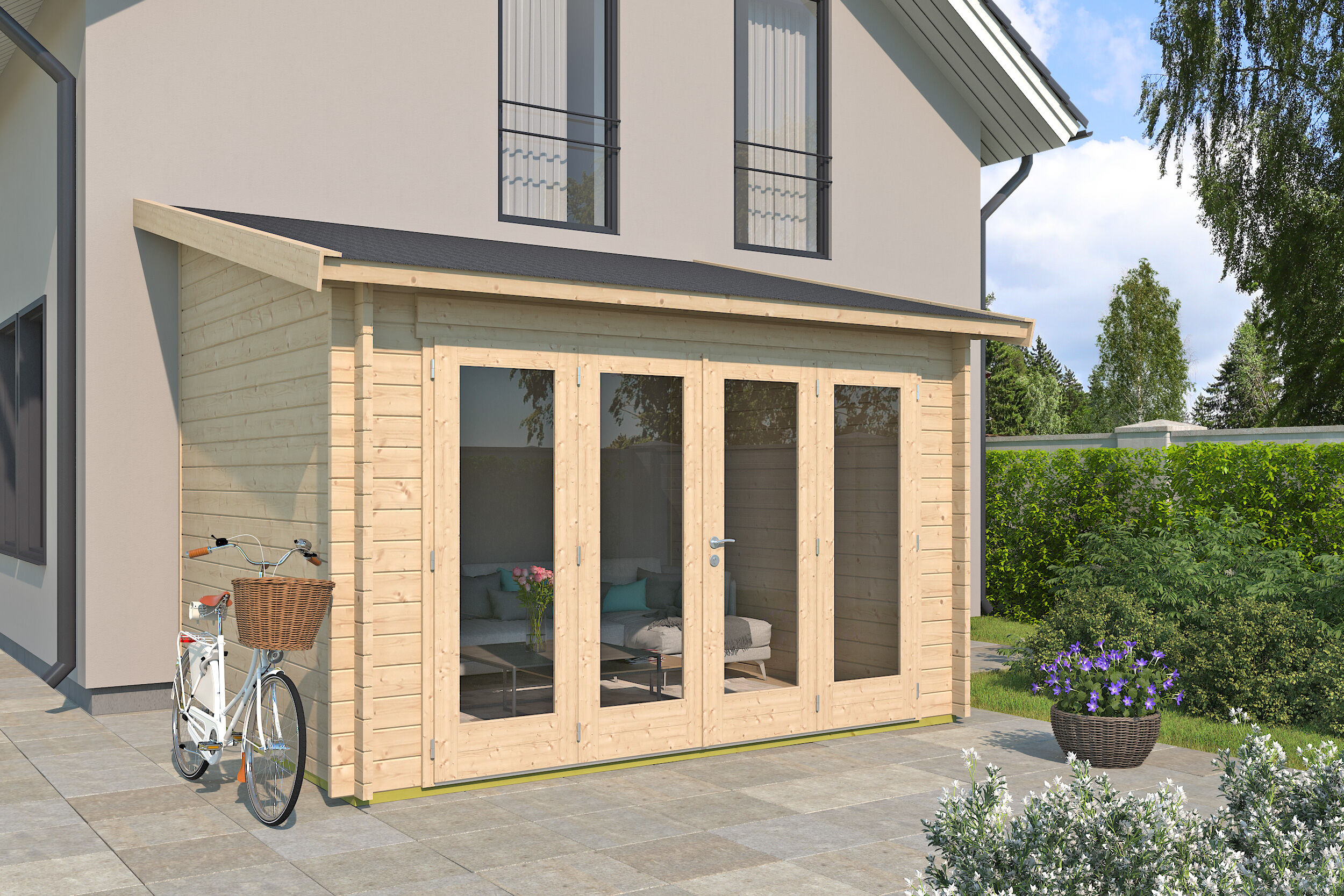 26% Rabatt ! Gartenhütte Modell Anbau Lounge 44 A 5x3m