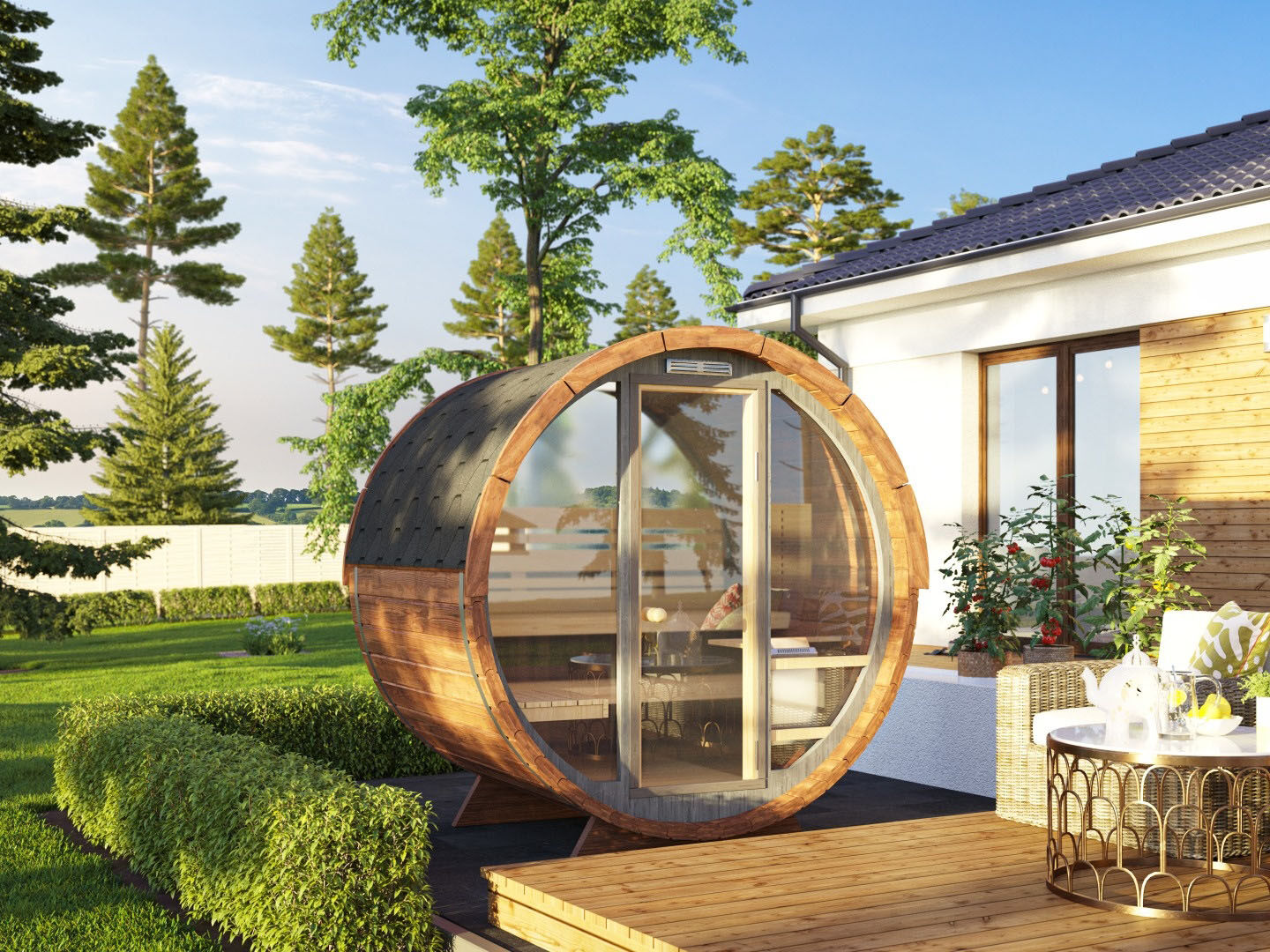 26% Rabatt ! Fjordholz Fass-Sauna Modell Leo Premium