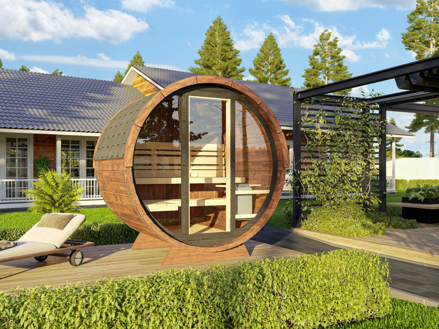 26% Rabatt ! Fjordholz Fass-Sauna Modell Leo mit Vollglasfront