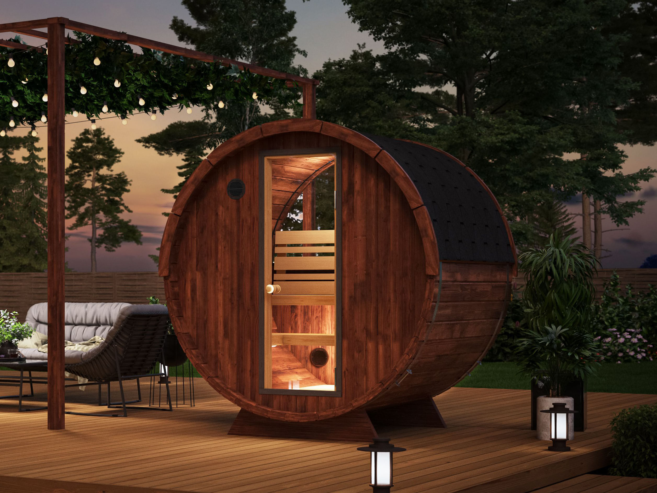 26% Rabatt ! Fjordholz Fass-Sauna Modell Leo mit Halbrundfenste