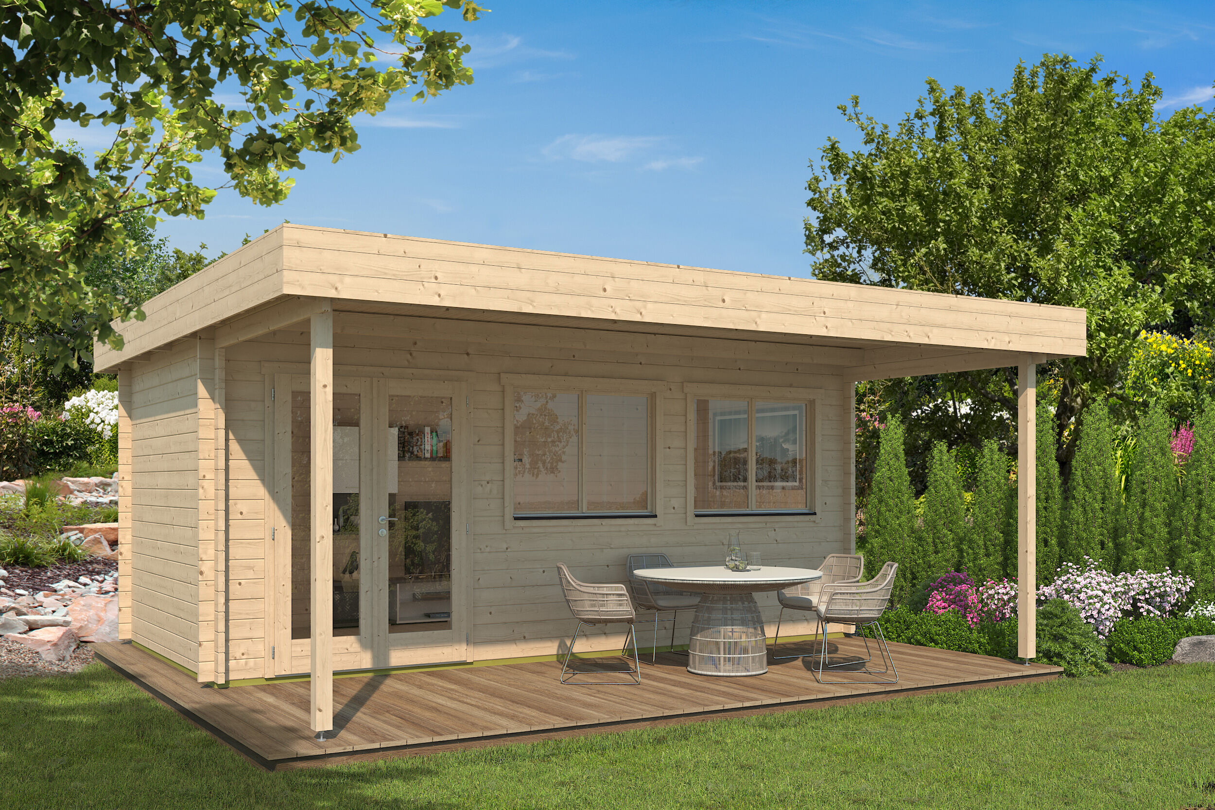 26% Rabatt ! Fjordholz Gartenhaus Modell Kurt 44 B mit Vordach