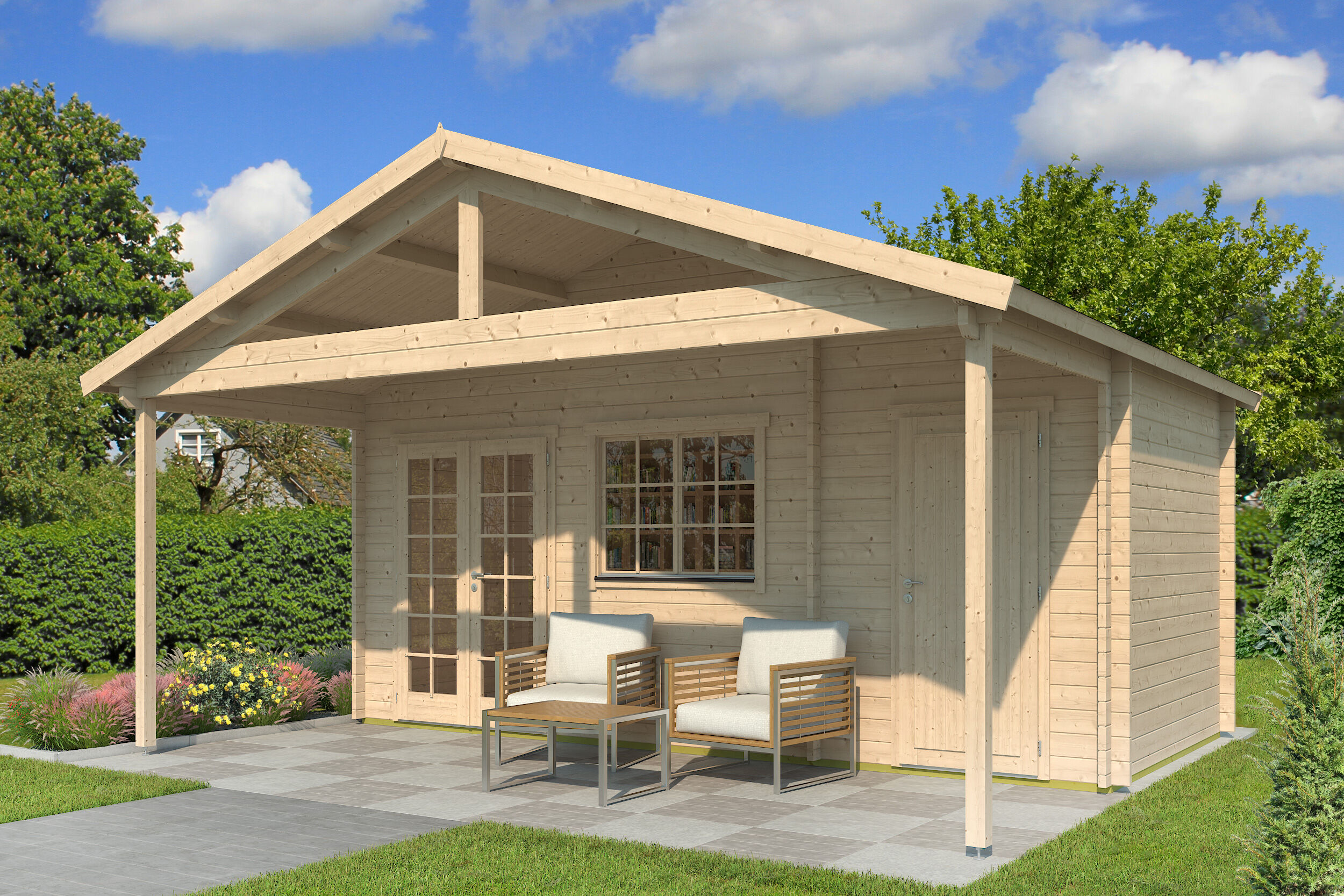 26% Rabatt ! Fjordholz Gartenhaus Modell Rolf 44 D mit Vordach