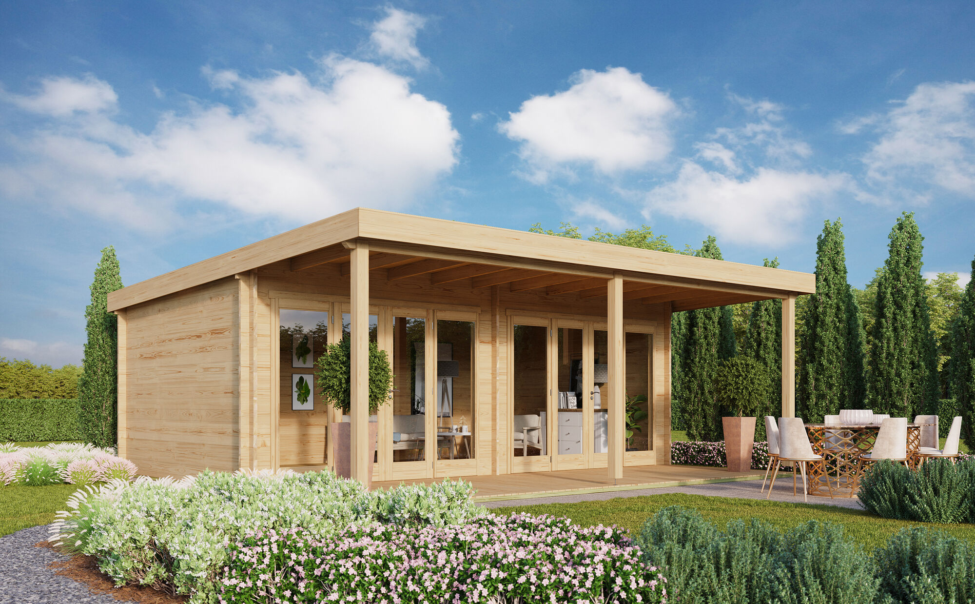 26% Rabatt ! Fjordholz Gartenhaus Modell Kevin 44 mit Vordach