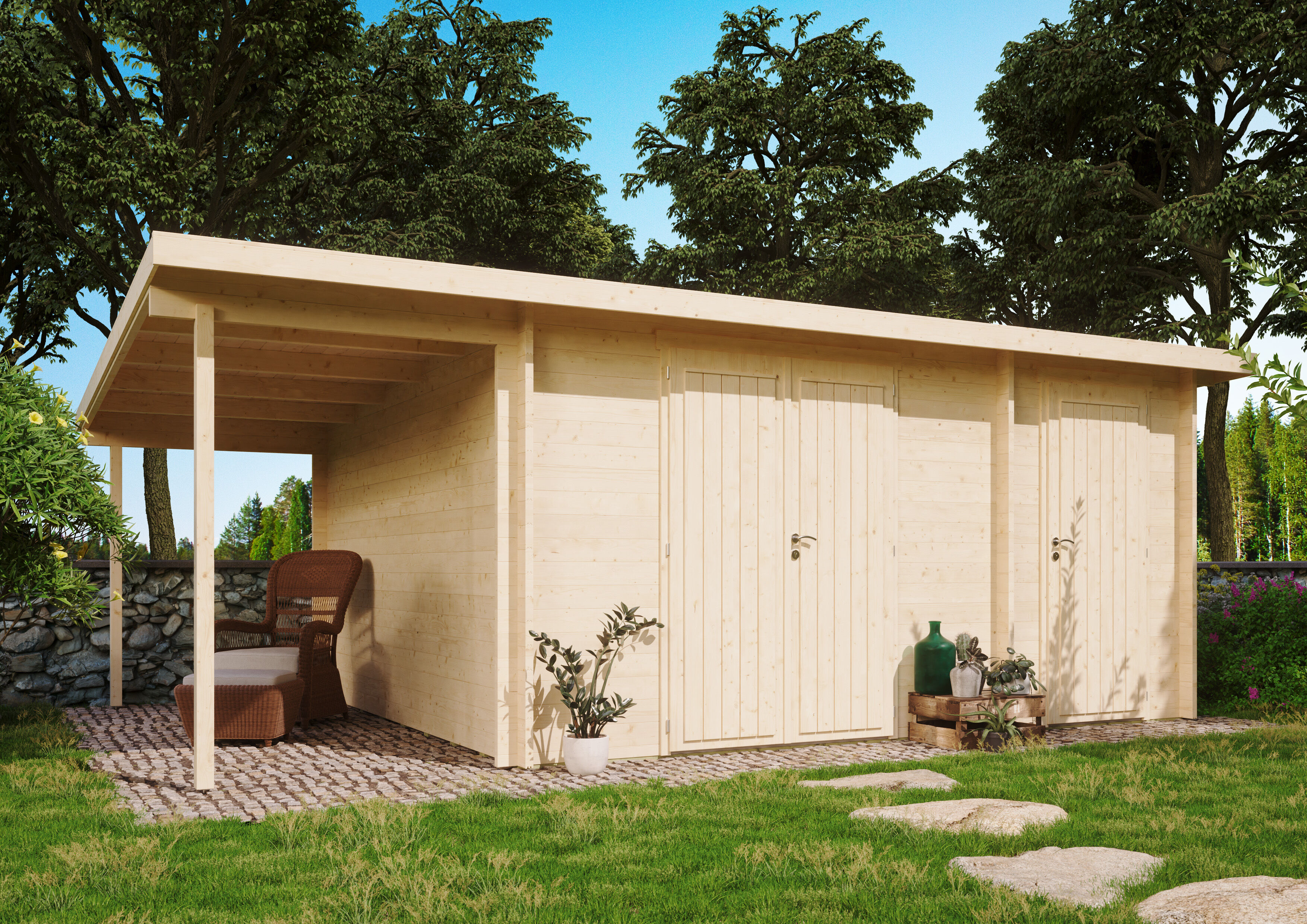 26% Rabatt ! Fjordholz Gartenhaus Modell Carin 44 D + SD