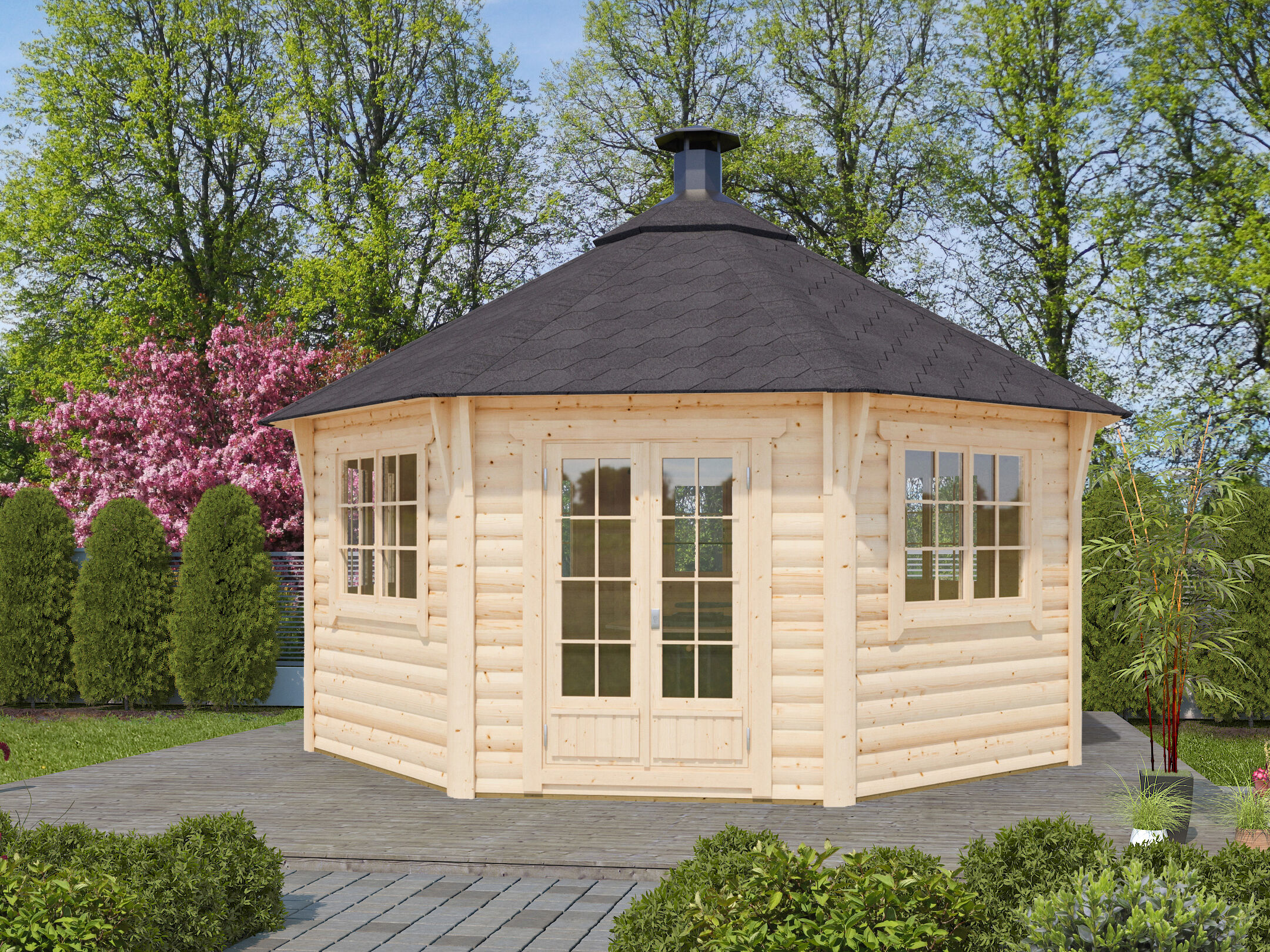 26% Rabatt ! Fjordholz 8-Eck Grillpavillon Modell Gunnar 17m²