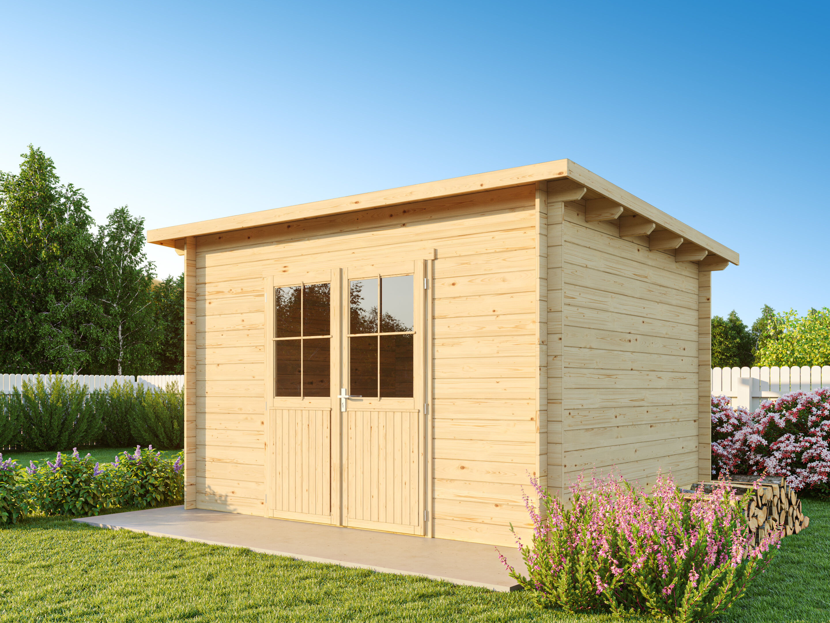 26% Rabatt ! Fjordholz Pultdach Gartenhaus Modell Ezra 4D natur