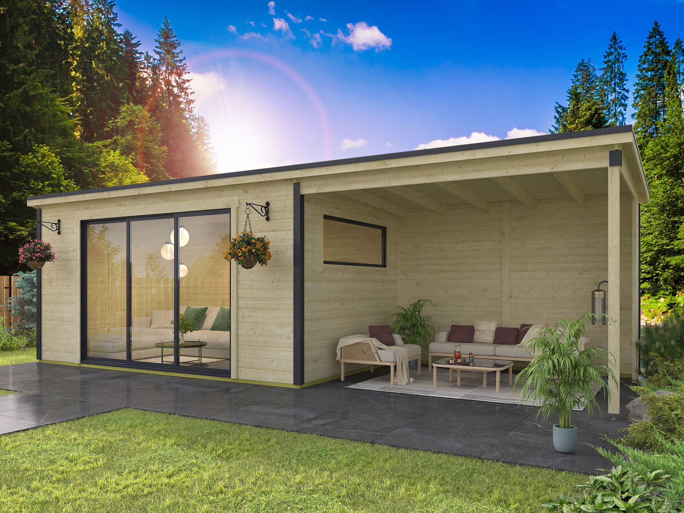 26% Rabatt ! Fjordholz Gartenhaus Modell Poel-3 mit Anbau