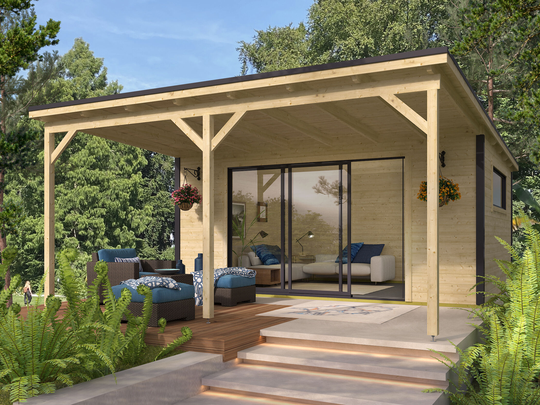 26% Rabatt ! Fjordholz Gartenhaus Modell Poel-4 mit Vordach