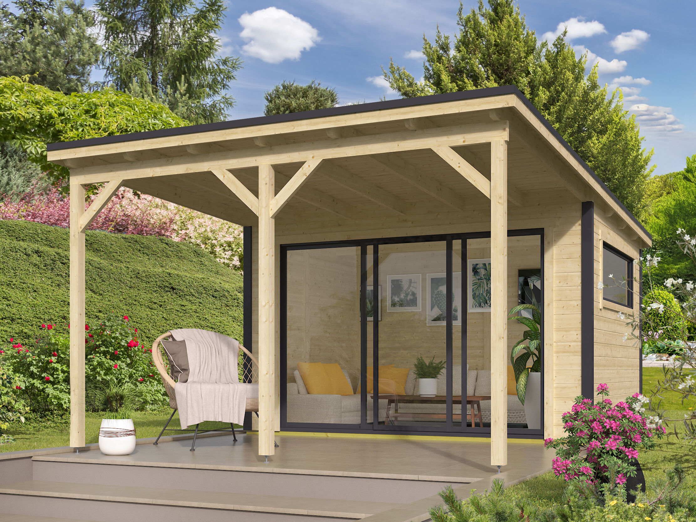 26% Rabatt ! Fjordholz Gartenhaus Modell Poel-1 mit Vordach