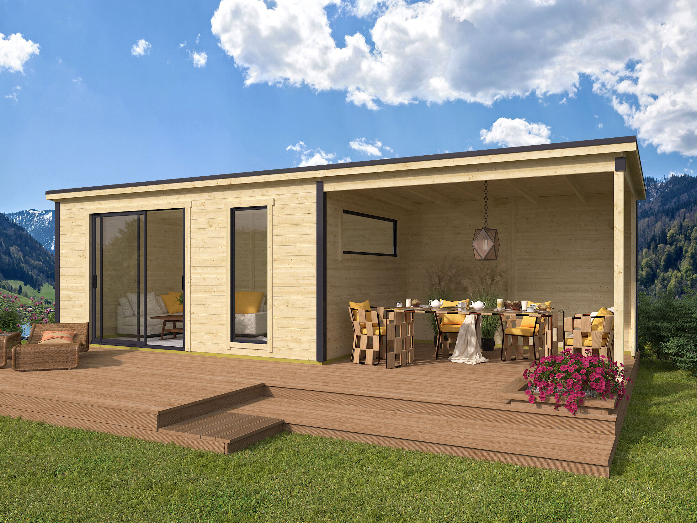 26% Rabatt ! Fjordholz Gartenhaus Modell Juist-3 mit Anbau