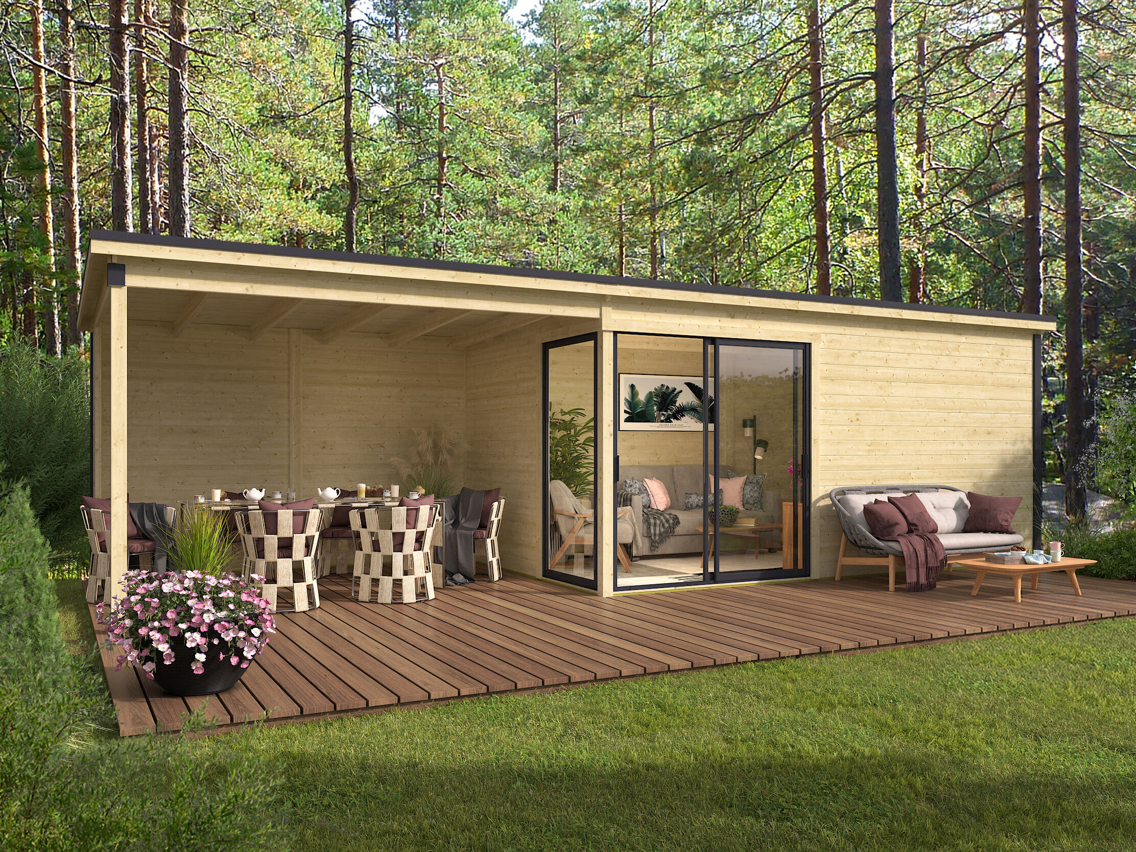 26% Rabatt ! Fjordholz Gartenhaus Modell Amrum-4 mit Anbau