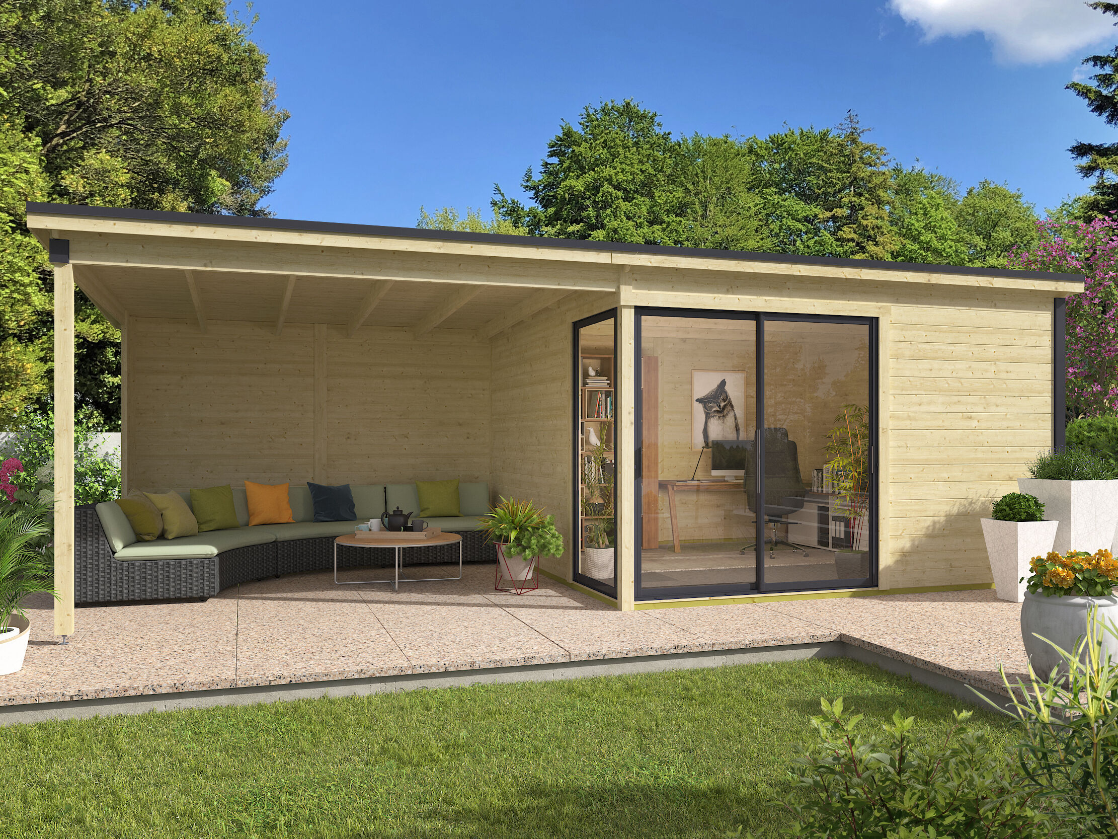 26% Rabatt ! Fjordholz Gartenhaus Modell Amrum-3 mit Anbau