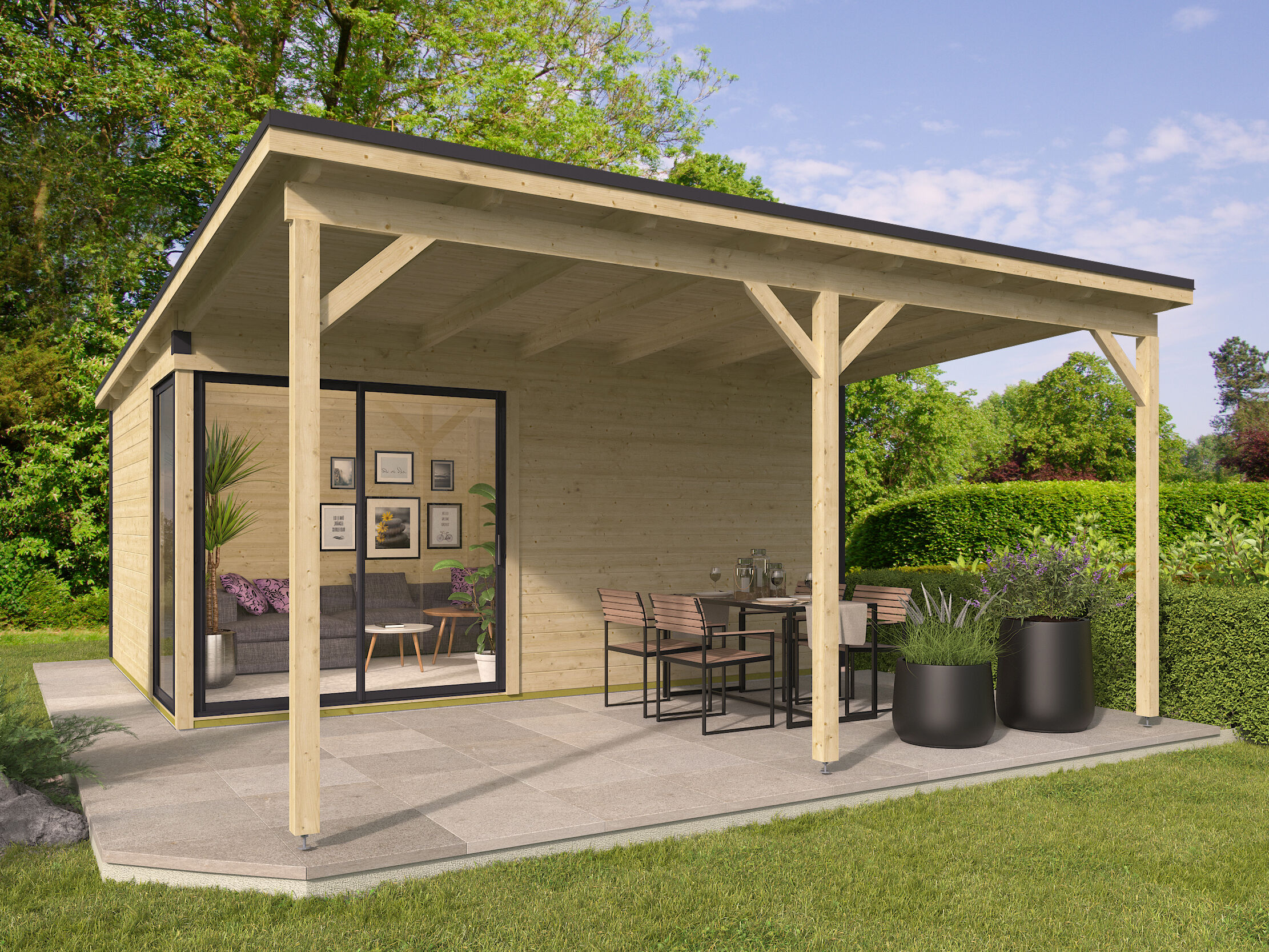 26% Rabatt ! Fjordholz Gartenhaus Modell Amrum-5 mit Vordach