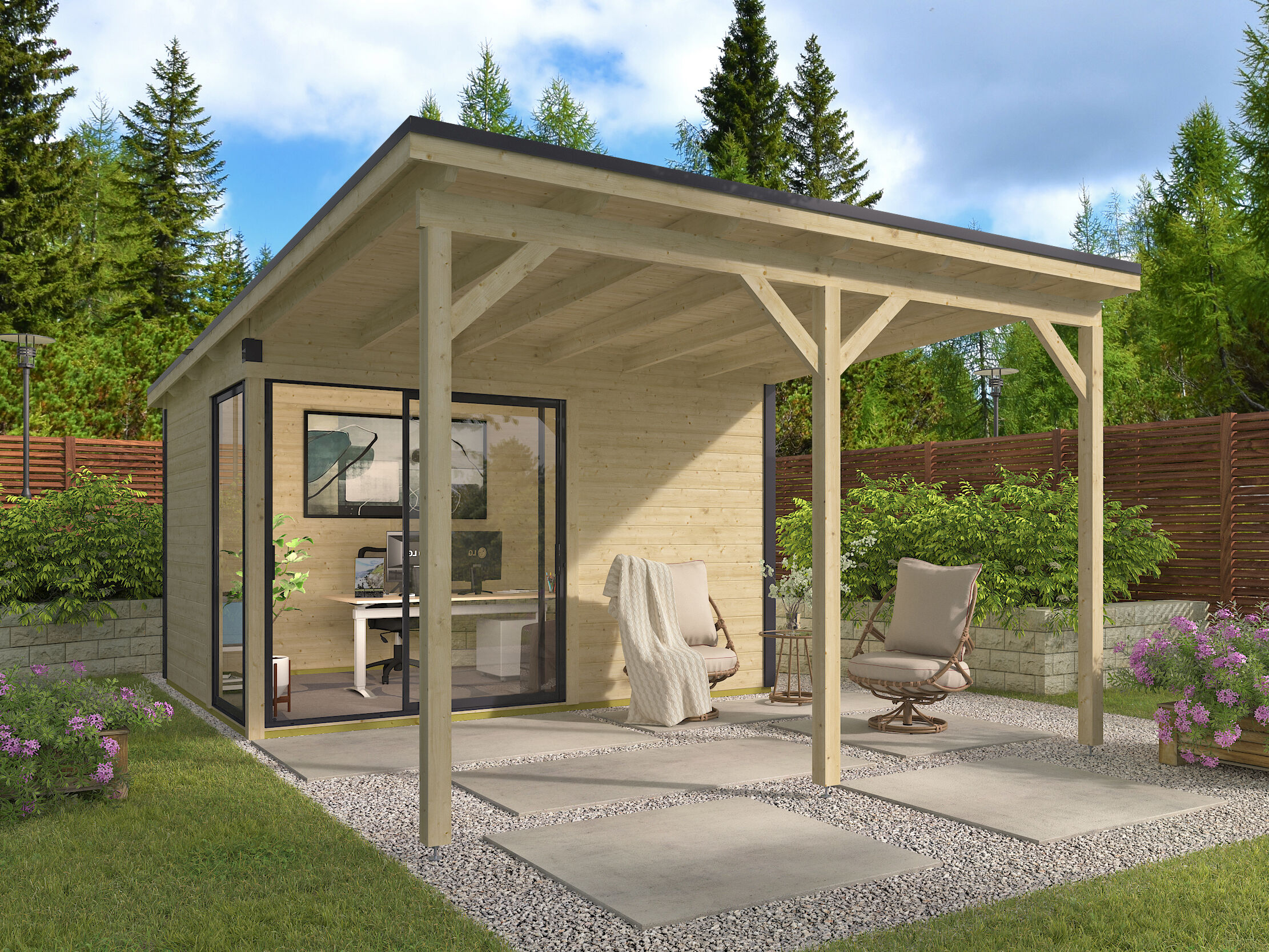 26% Rabatt ! Fjordholz Gartenhaus Modell Amrum-2 mit Vordach