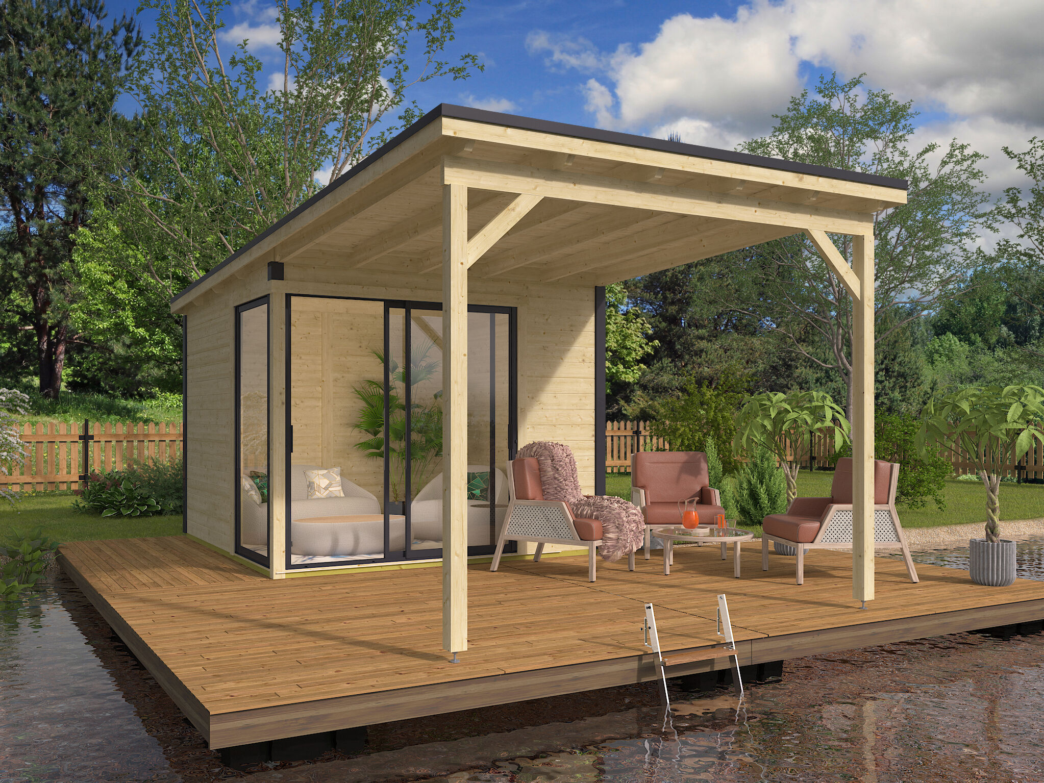 26% Rabatt ! Fjordholz Gartenhaus Modell Amrum-1 mit Vordach