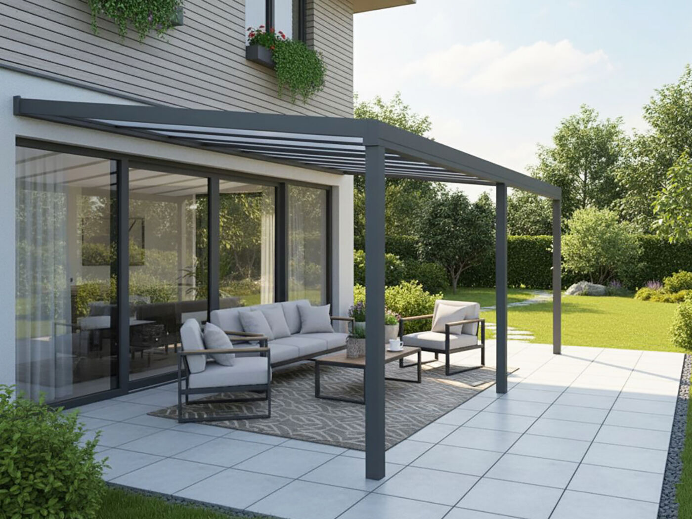 26% Rabatt ! Alu Terrassenüberdachung Modell PolyLine 610 x 300