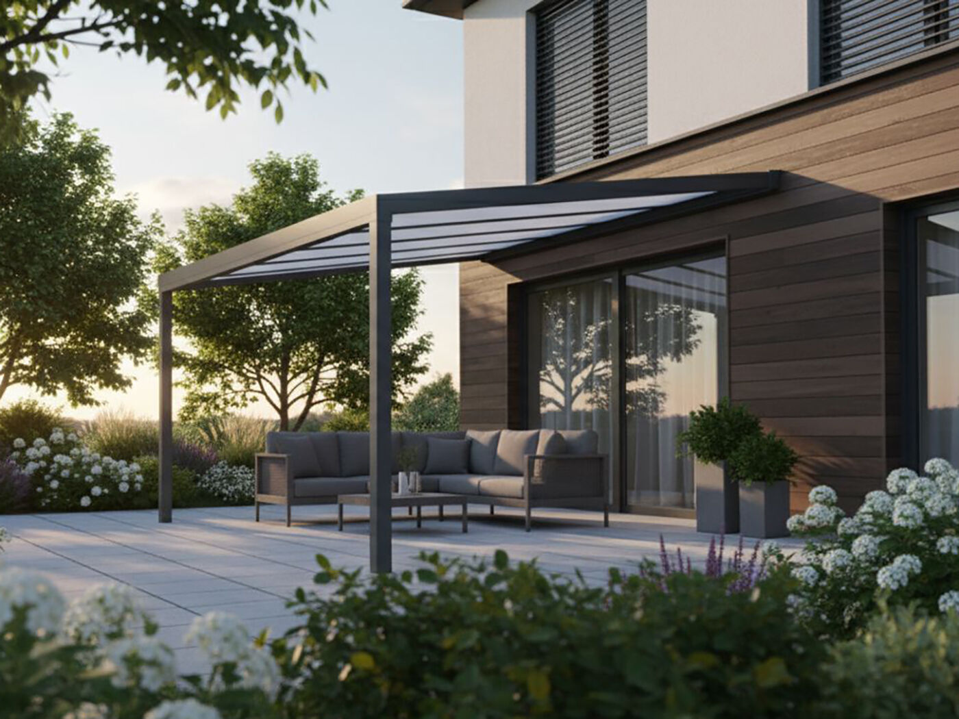 26% Rabatt ! Alu Terrassenüberdachung Modell PolyLine 430 x 300