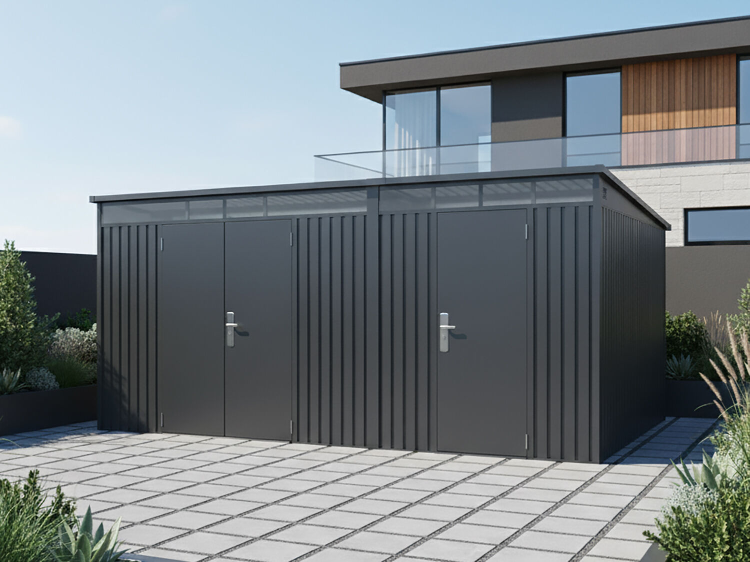 20% Rabatt ! 2-Raum Metall Gerätehaus Skylight Duo 12,96 m²