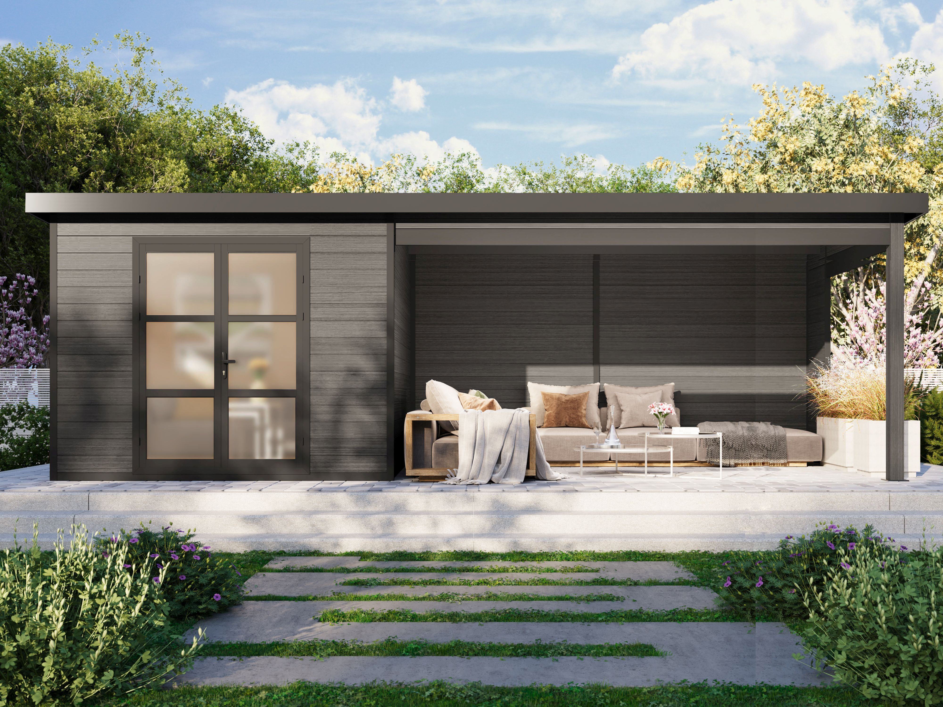 26% Rabatt ! WPC Gartenhaus mit Terrasse Modell Lounge XL