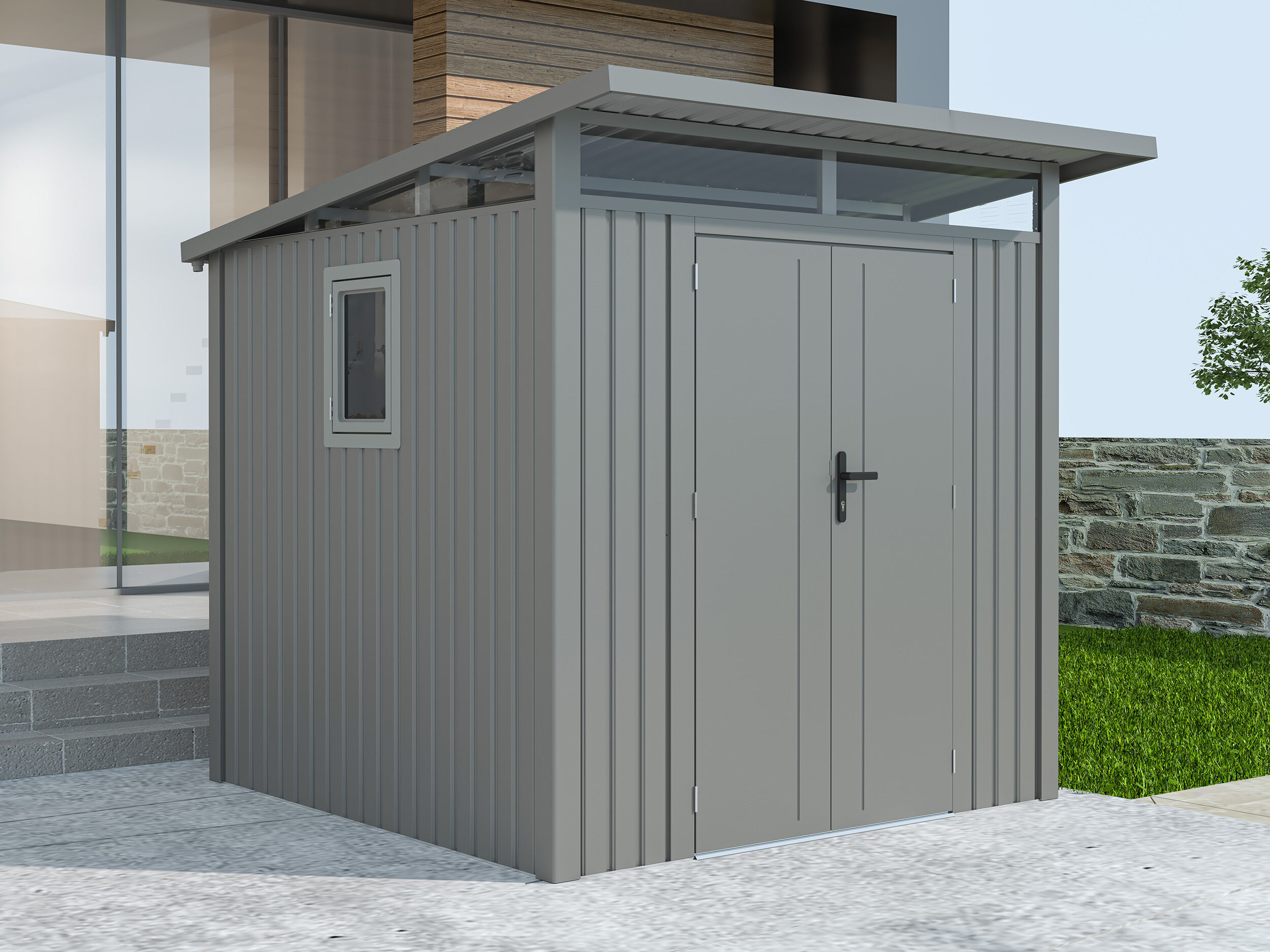 34% Rabatt ! Metall Gerätehaus Modell Skylight 4,45 m² Alu Grau