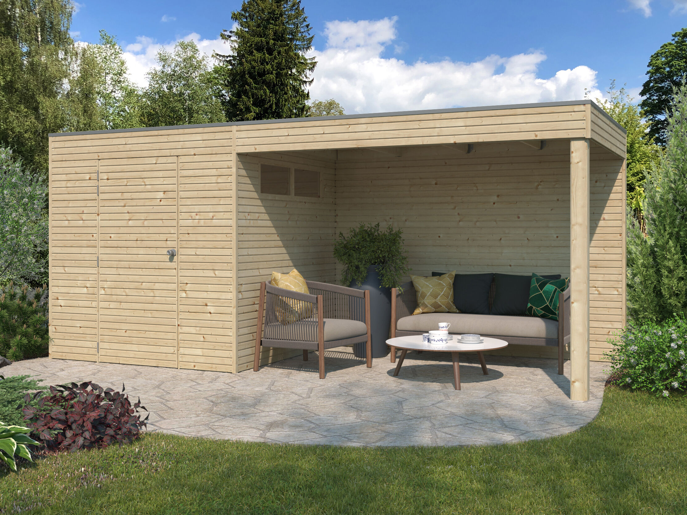 29% Rabatt ! Gartenhaus Modell QB-Line 4,41 m² + Anbau