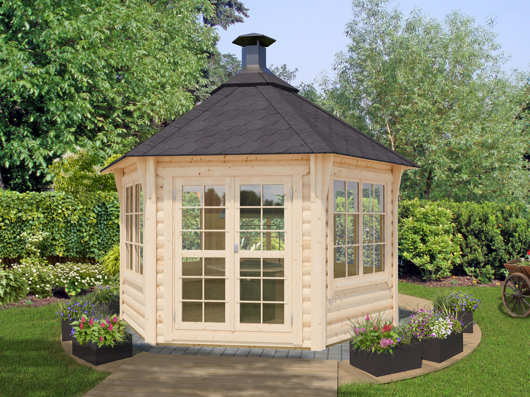 26% Rabatt ! Fjordholz 6-Eck Grillpavillon Modell Hannes 9,0 m²