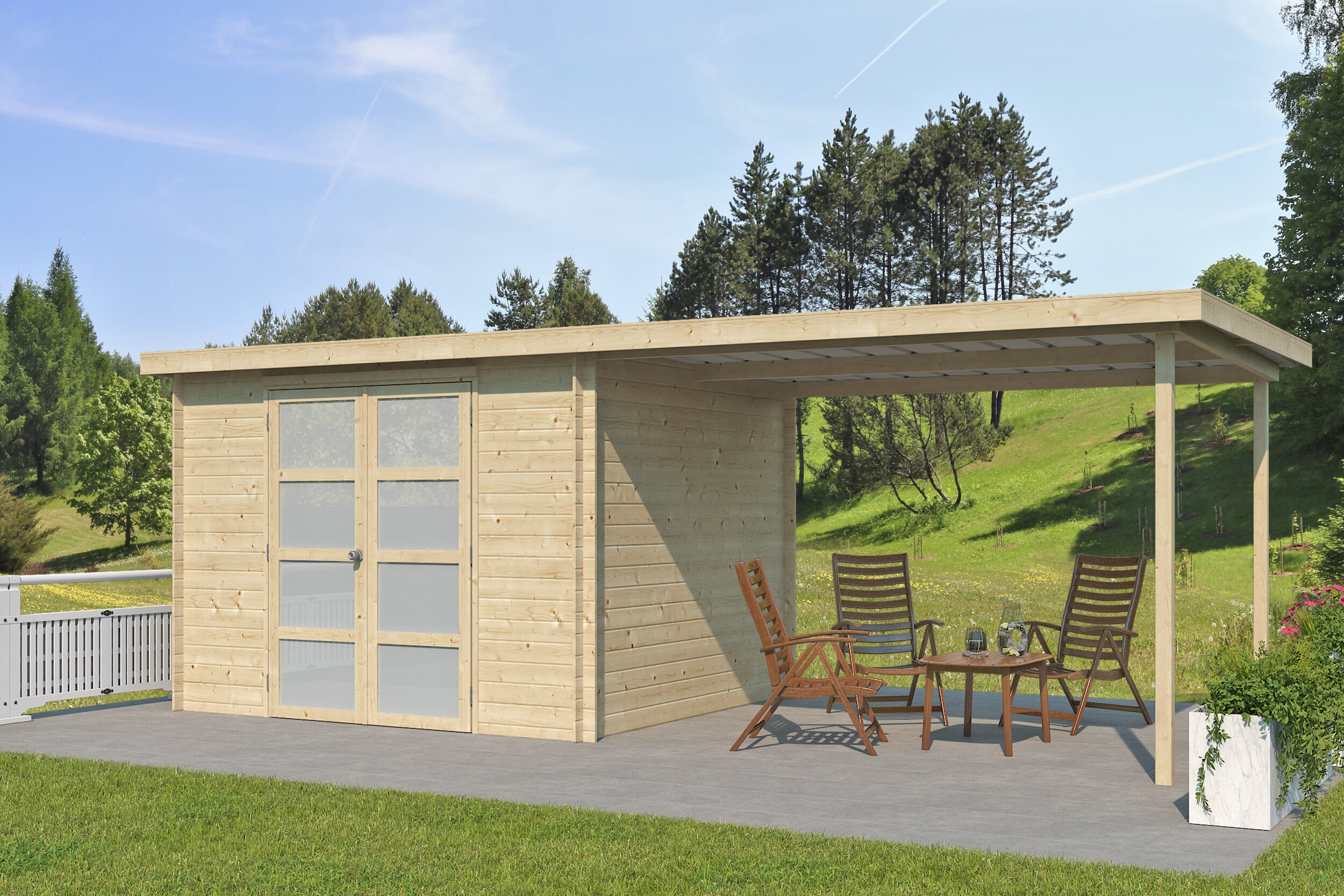 26% Rabatt ! Gerätehaus Modell Umea 7,38 m² + 300 cm Anbau