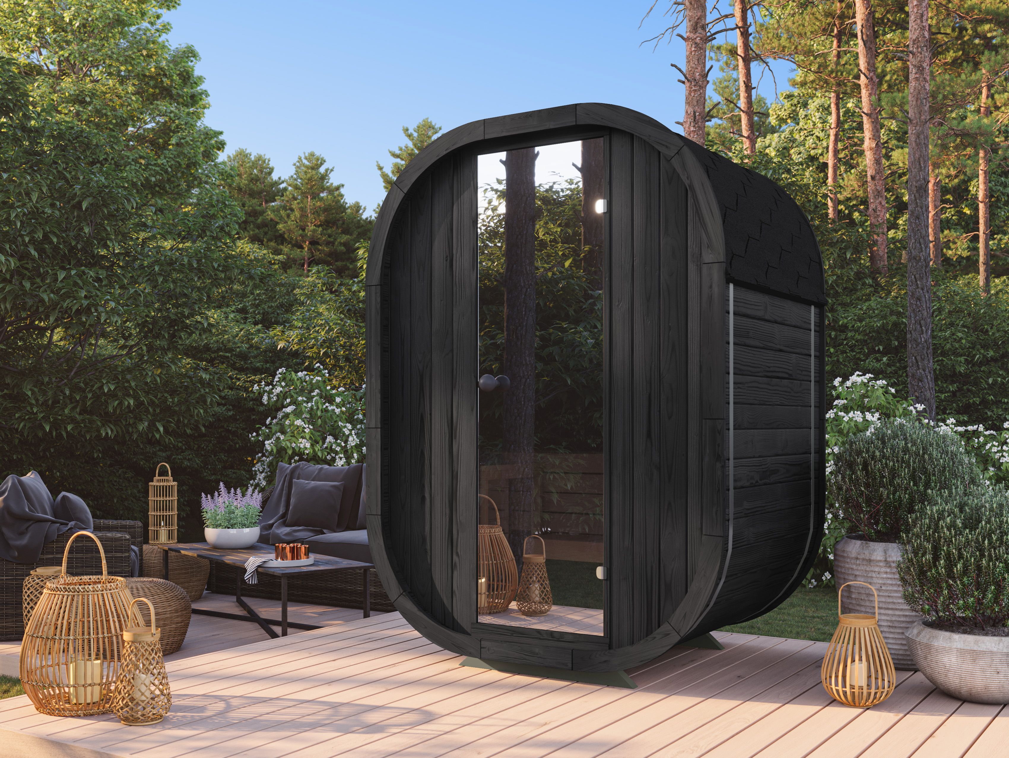 26% Rabatt ! Fjordholz Fass-Sauna Modell Luxe Micro Black Editi