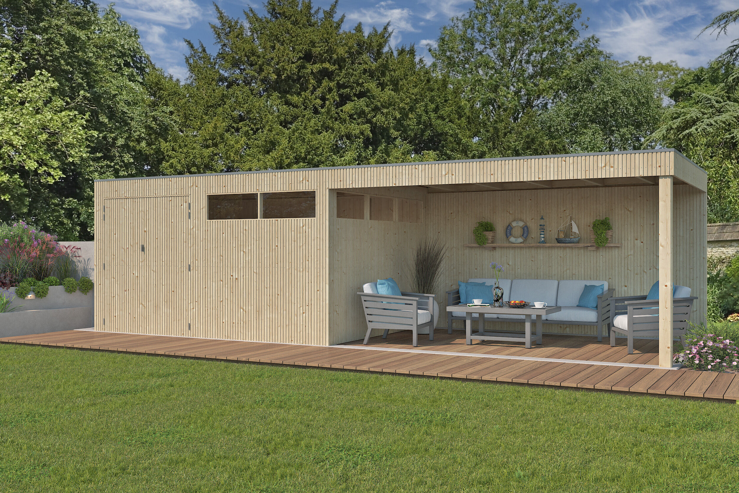 26% Rabatt ! Gartenhaus Modell QBV3-Line 11,89 m² + 400 cm Anba