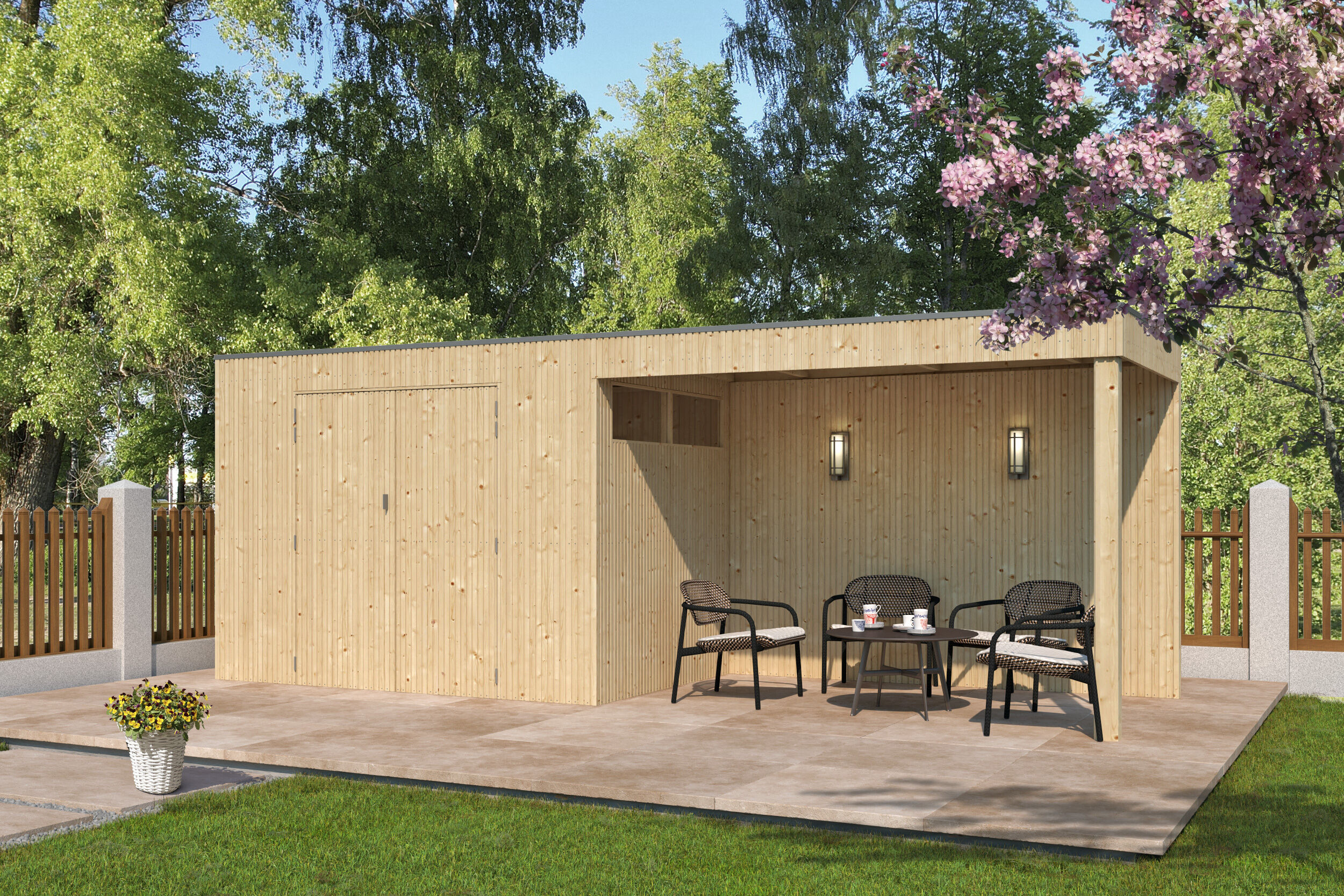 26% Rabatt ! Gartenhaus Modell QBV3-Line 5,90 m² + 300 cm Anbau