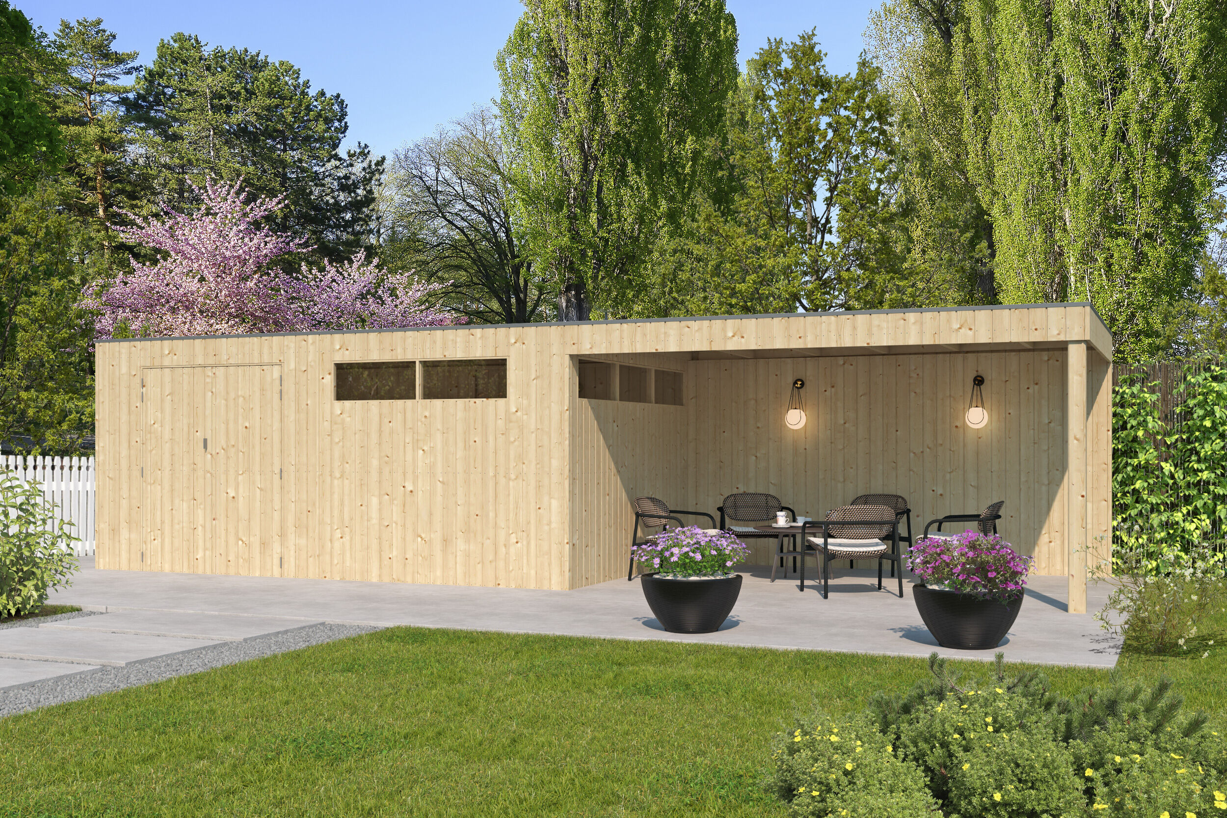 26% Rabatt ! Gartenhaus Modell QBV-Line 14,90 m² + 400 cm Anbau