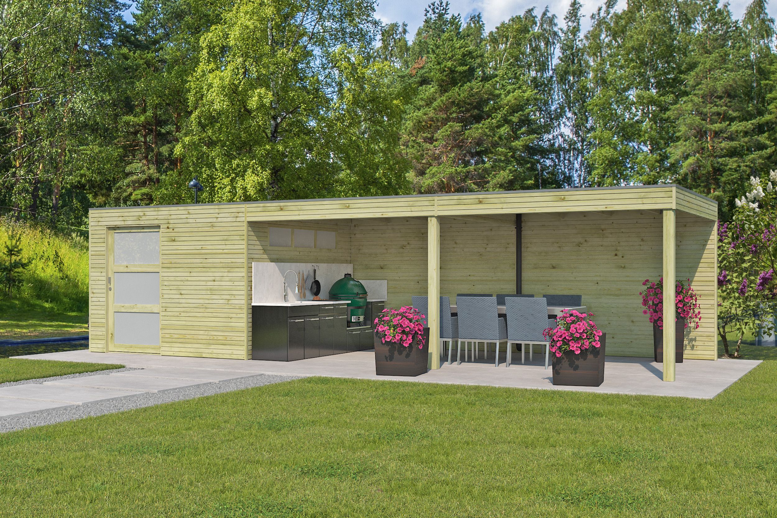 26% Rabatt ! Gartenhaus Modell QBS-Line 9,00 m² + 600 cm Anbau