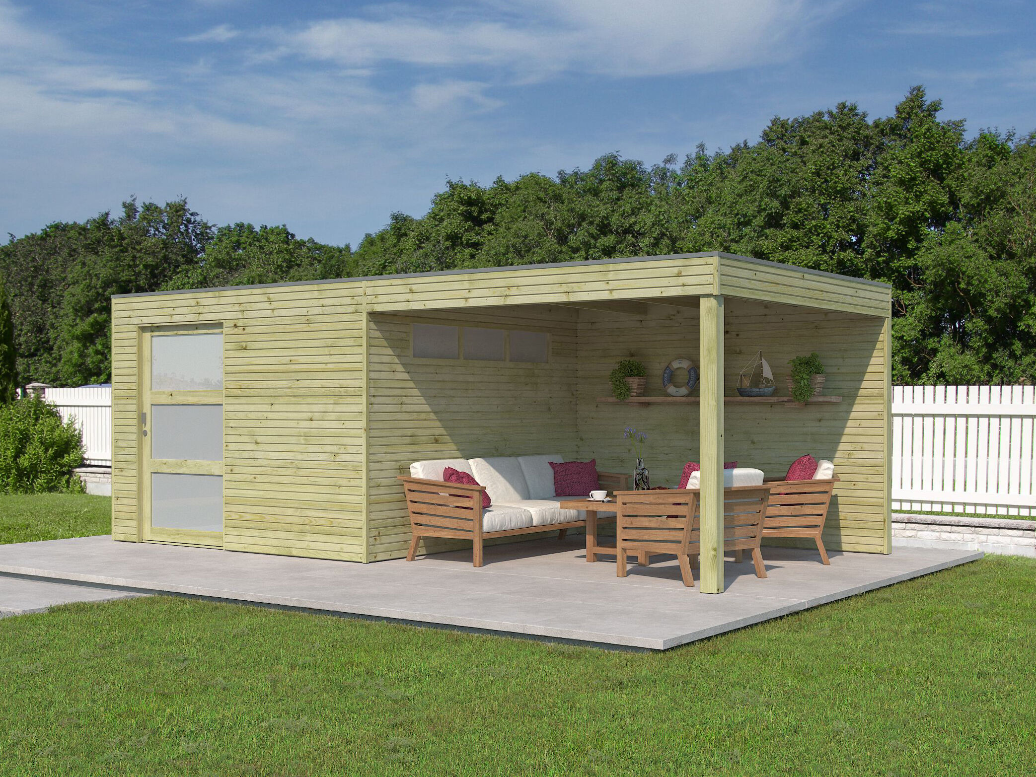 26% Rabatt ! Gartenhaus Modell QBS-Line 9,00 m² + 300 cm Anbau