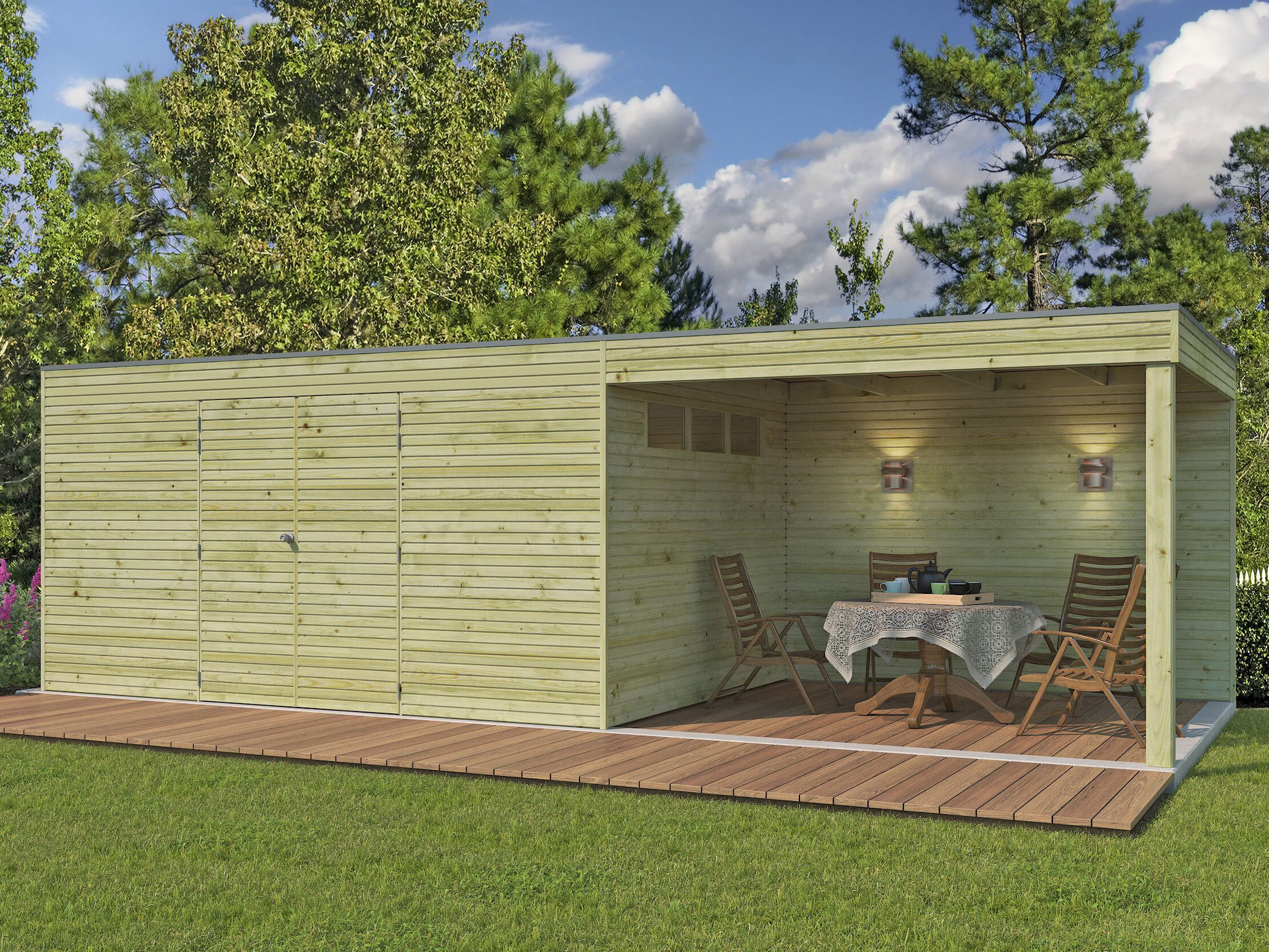 26% Rabatt ! Gartenhaus Modell QB-Line 12,60 m² + 300 cm Anbau