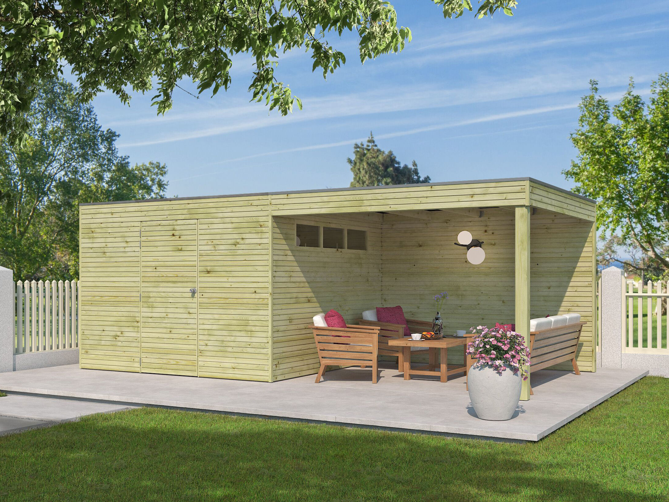 26% Rabatt ! Gartenhaus Modell QB-Line 9,00 m² + 300 cm Anbau