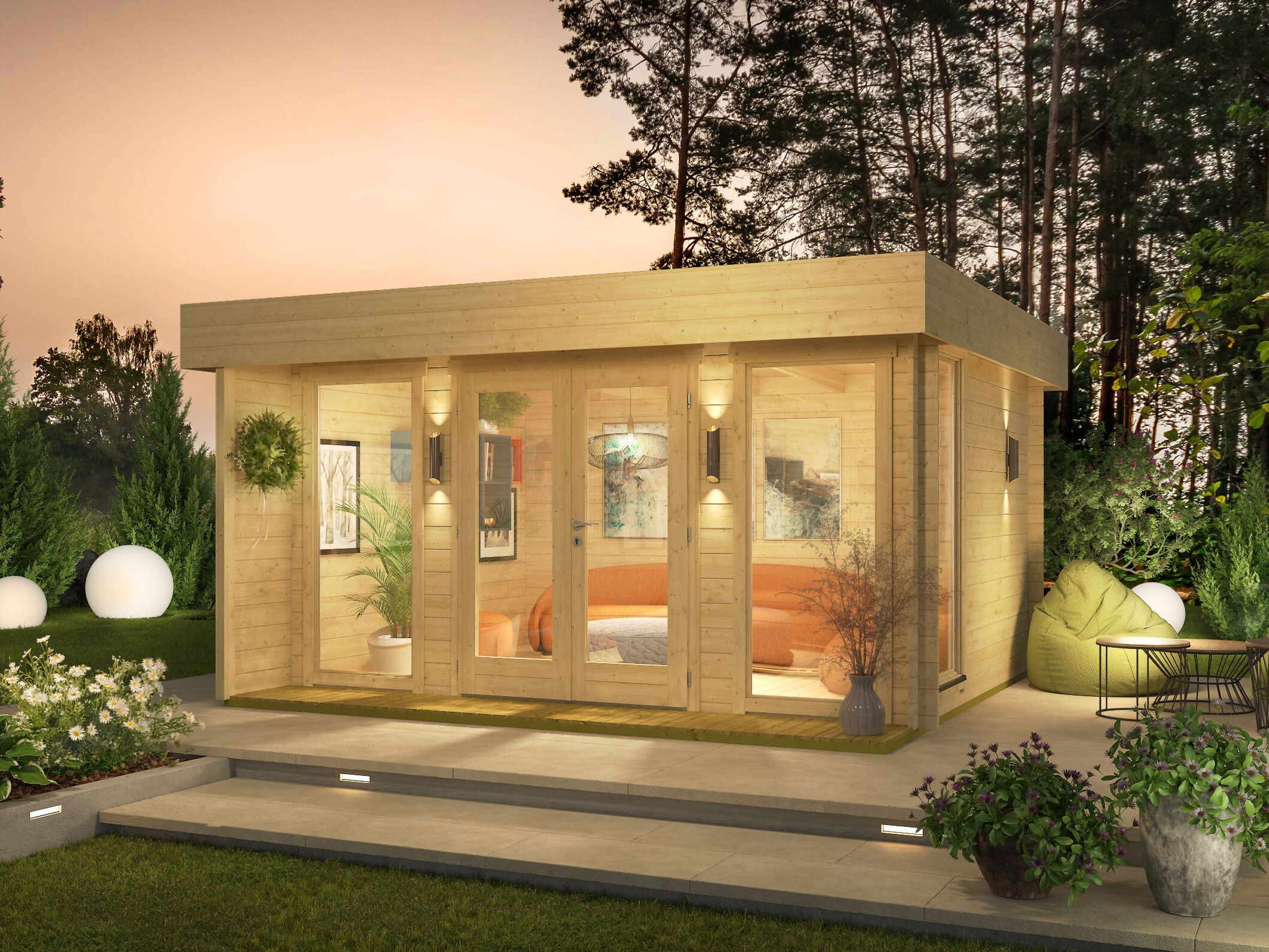 26% Rabatt ! Fjordholz Gartenhaus mit Flachdach Modell Kubi Mid