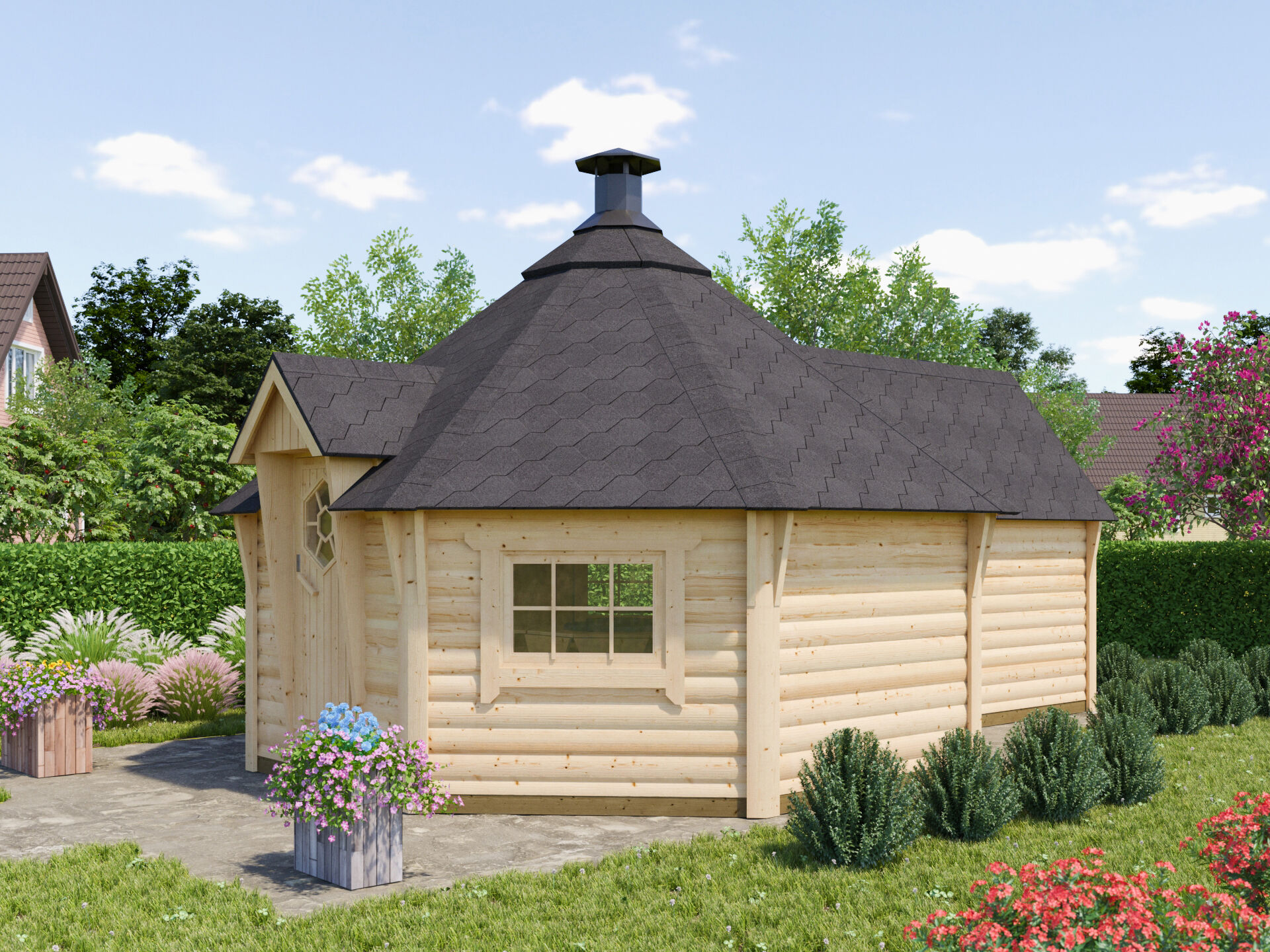 26% Rabatt ! Fjordholz Grillkota mit Anbau Modell Ida 17+4m²