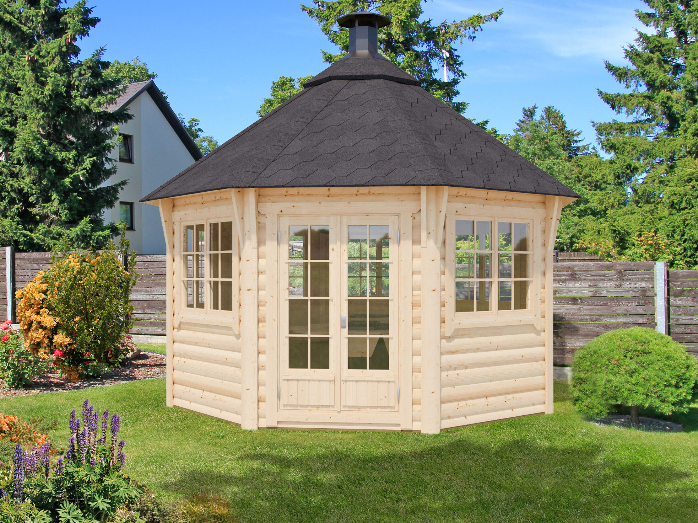 26% Rabatt ! Fjordholz 8-Eck Grillpavillon Modell Gunnar 12m²
