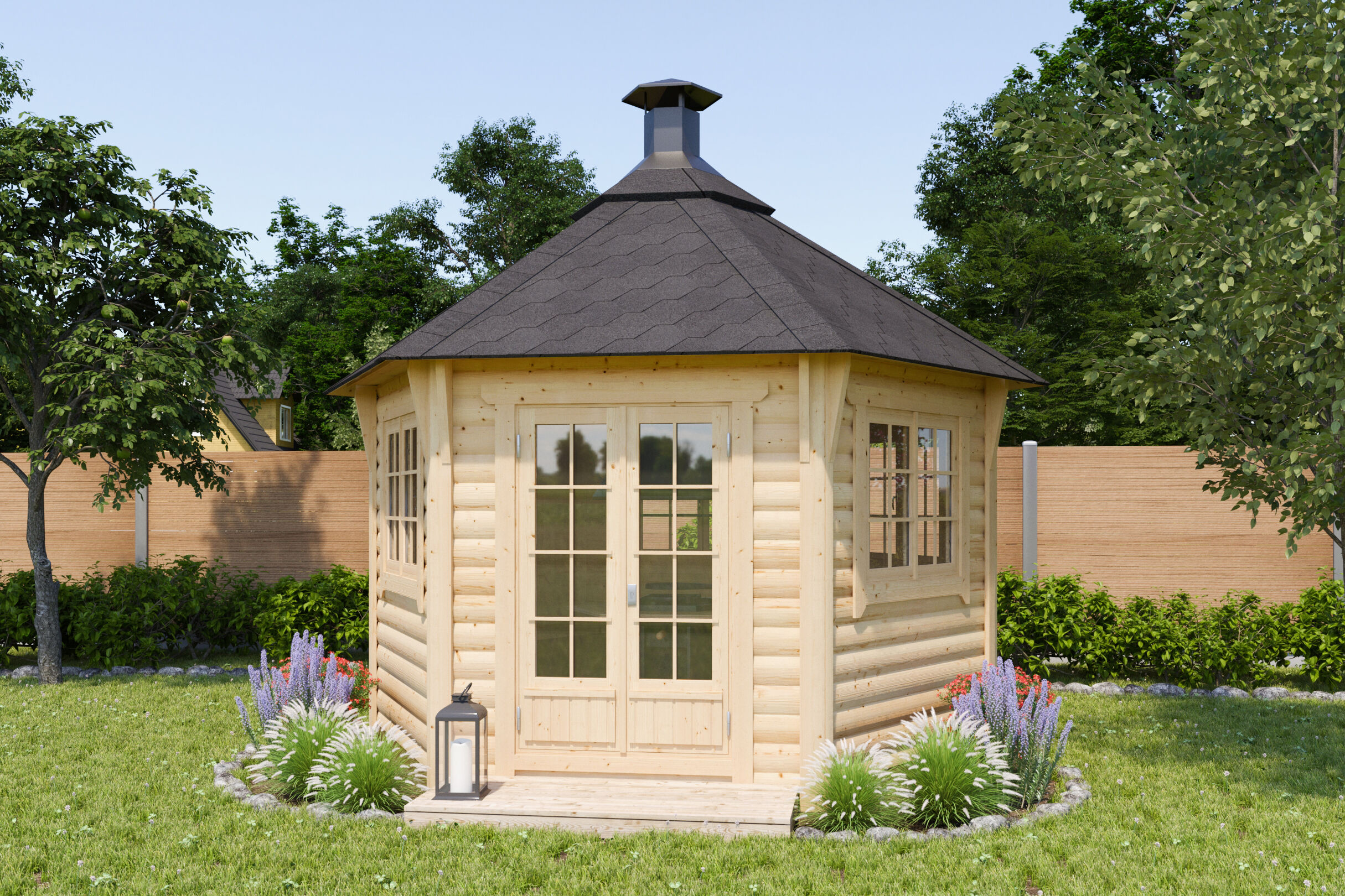 26% Rabatt ! Fjordholz 6-Eck Grillpavillon Modell Gunnar 9m²