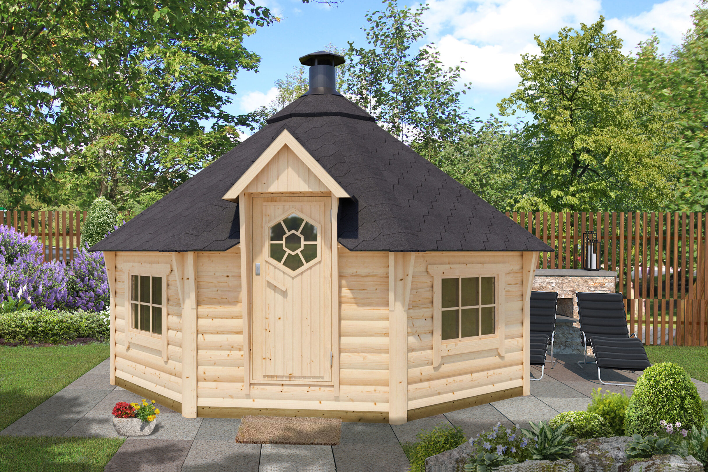 26% Rabatt ! Fjordholz 8-Eck Grillkota Modell Lasse 17,0m² DeLu