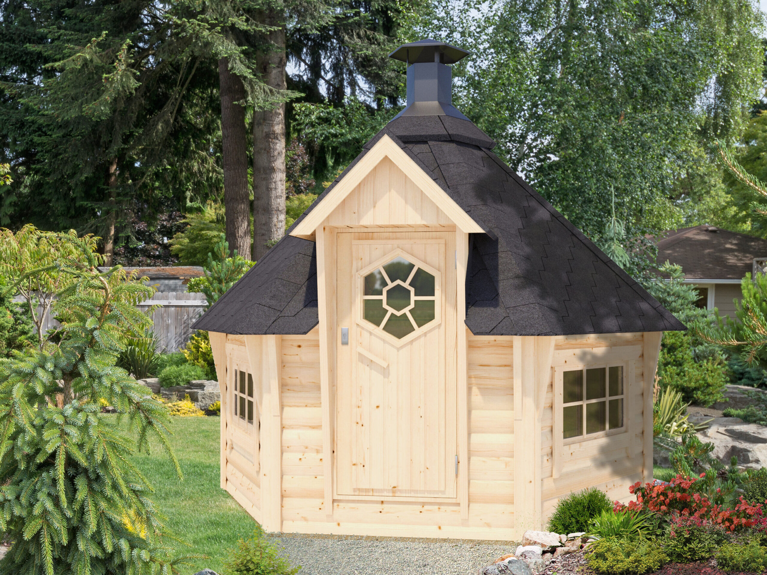 26% Rabatt ! Fjordholz 6-Eck Grillkota Modell Nils 6m²